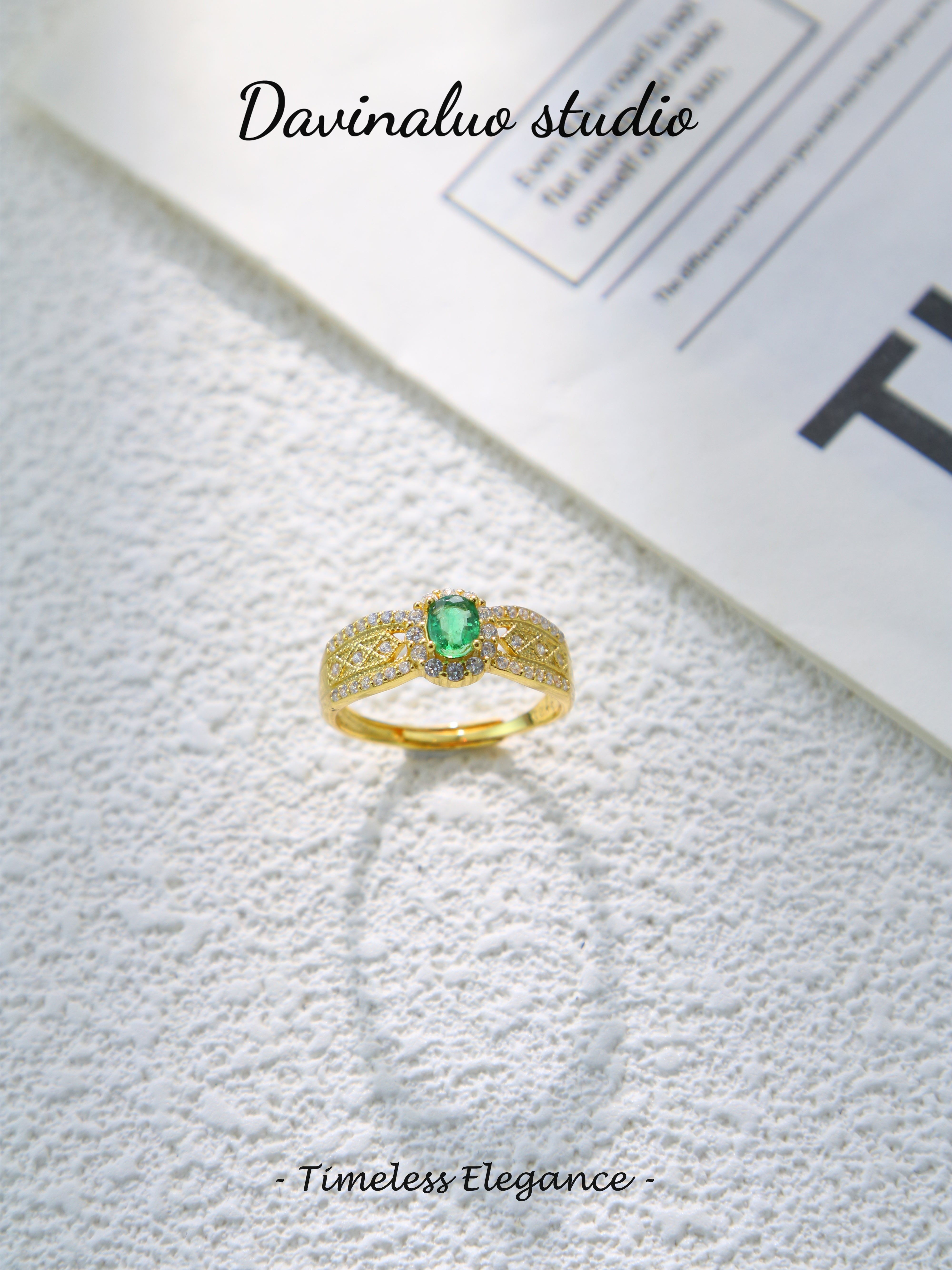 S925 Gold Simple Oval Cut Emerald Ring