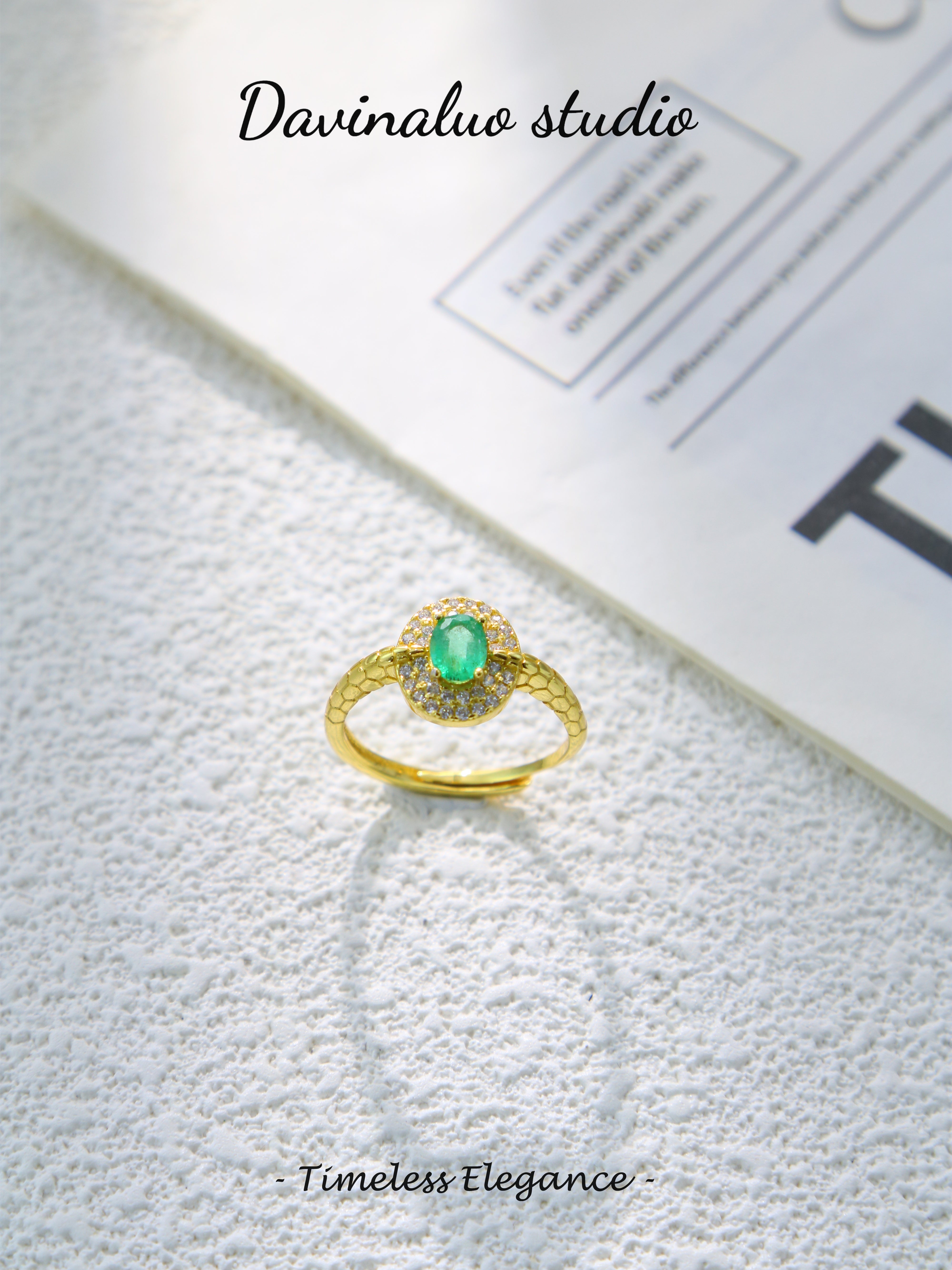 S925 Gold Simple Oval Cut Emerald Ring