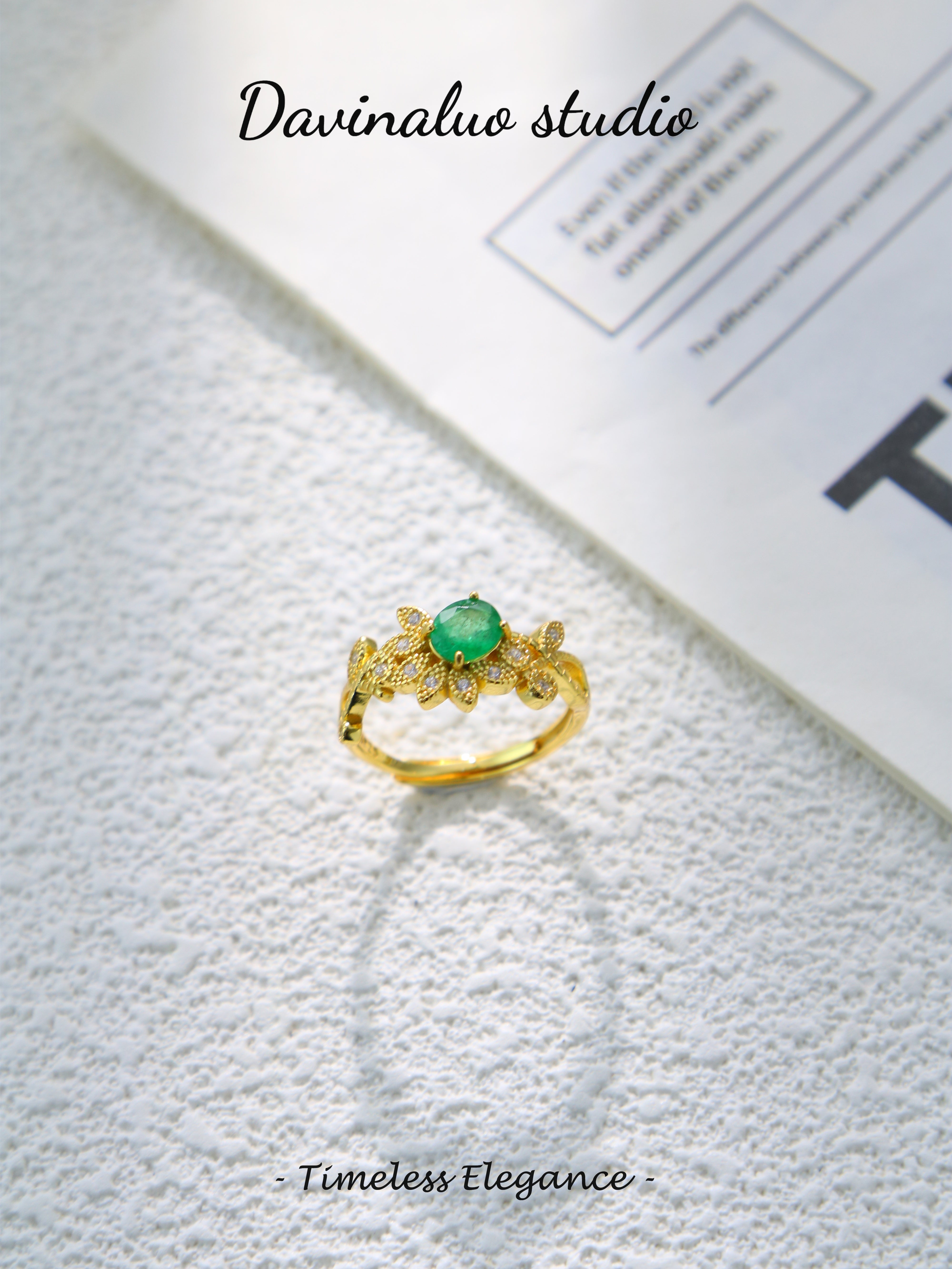S925 Gold Simple Oval Cut Emerald Ring