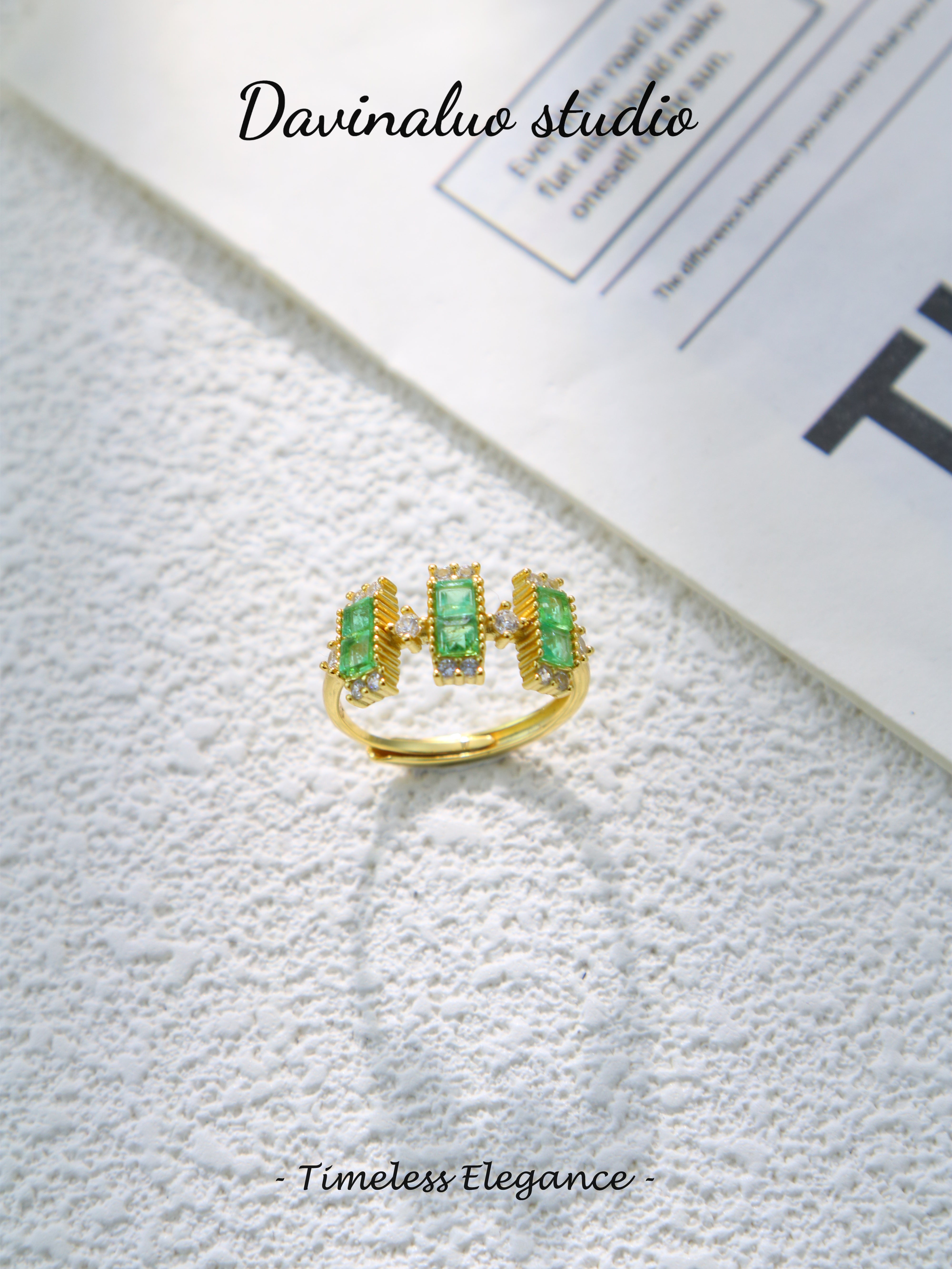 S925 Gold Simple Square Cut Emerald Ring