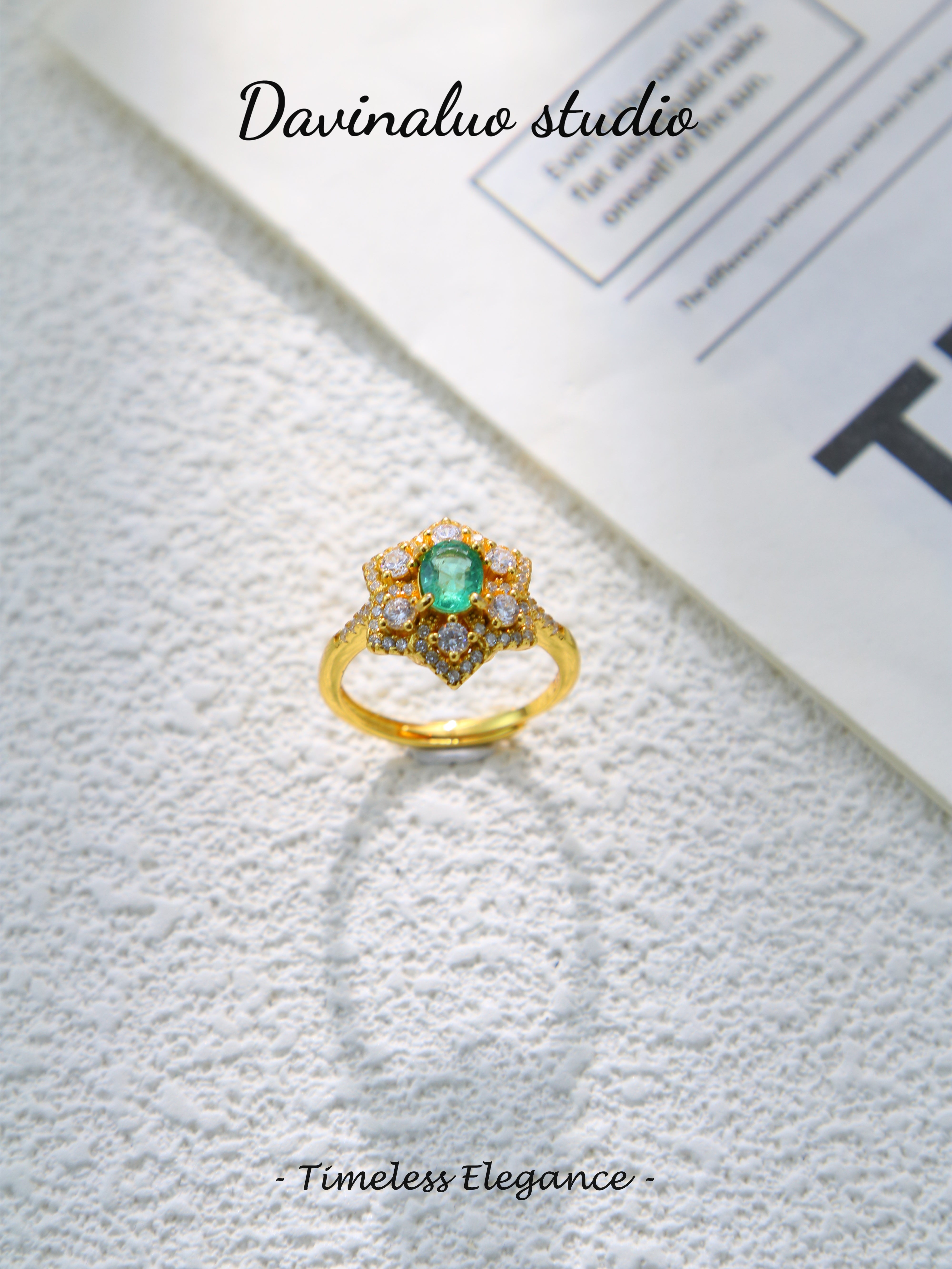 S925 Gold Simple Oval Cut Emerald Ring