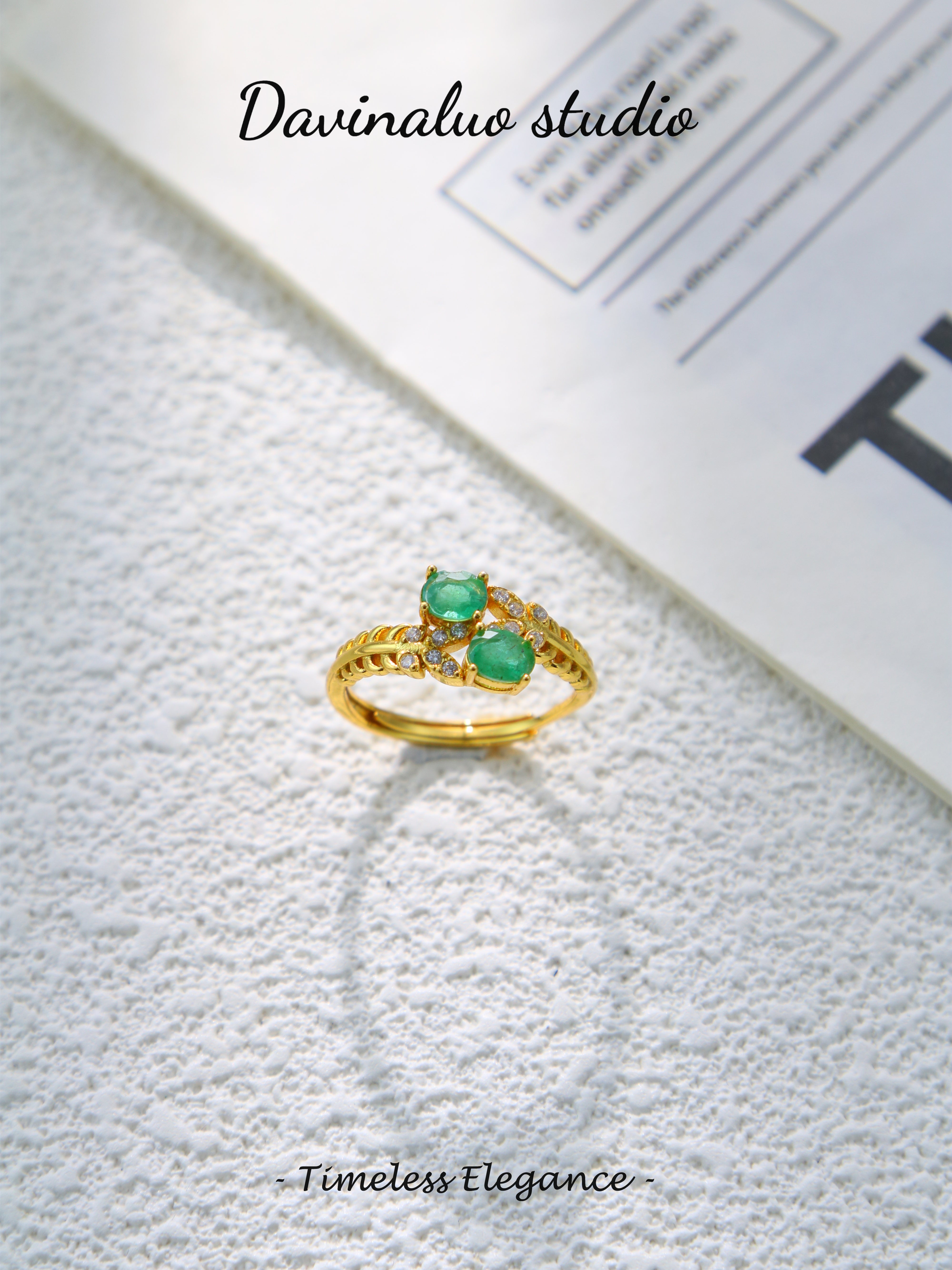 S925 Gold Simple Oval Cut Emerald Ring
