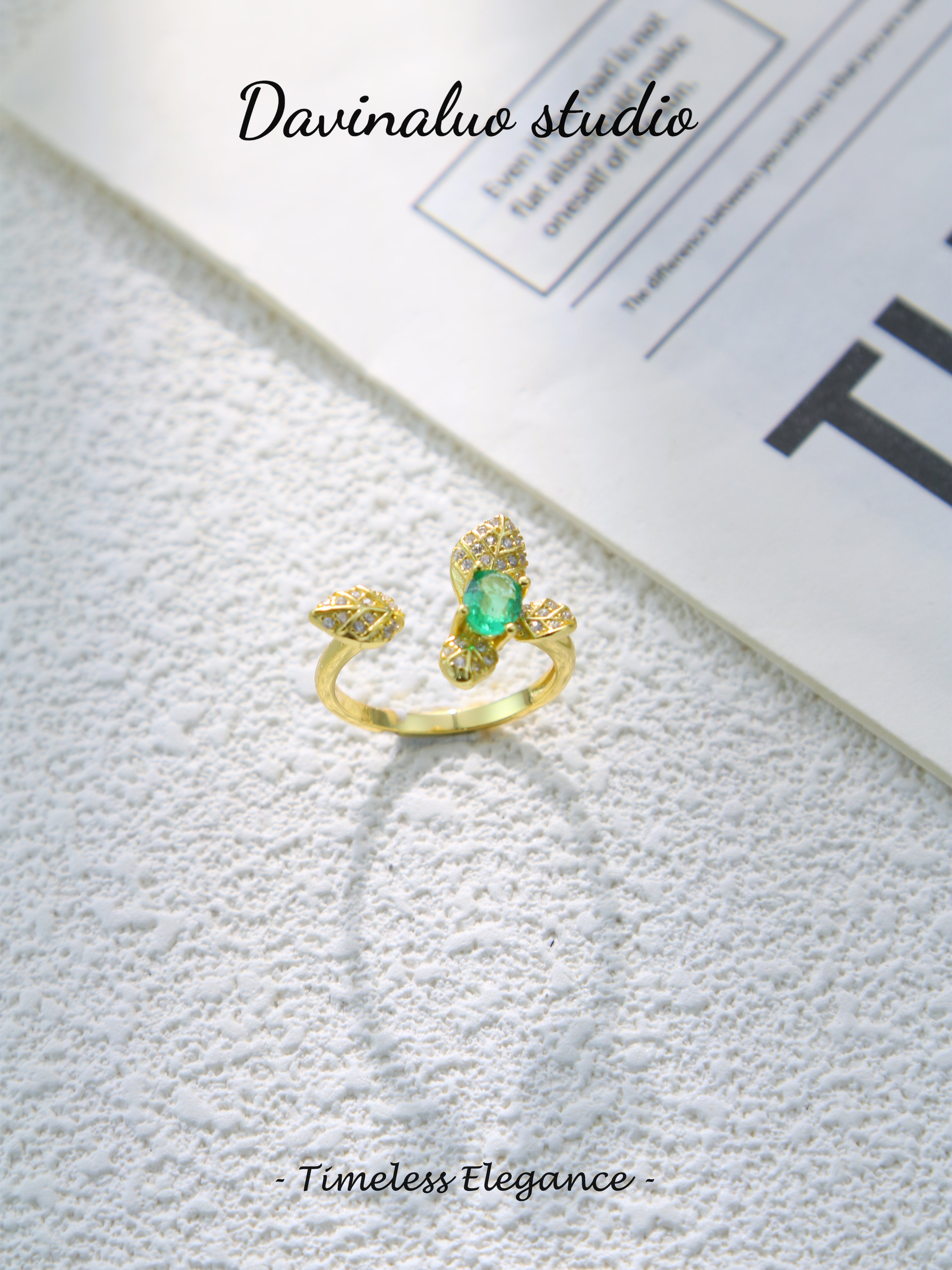 S925 Gold Simple Oval Cut Emerald Ring