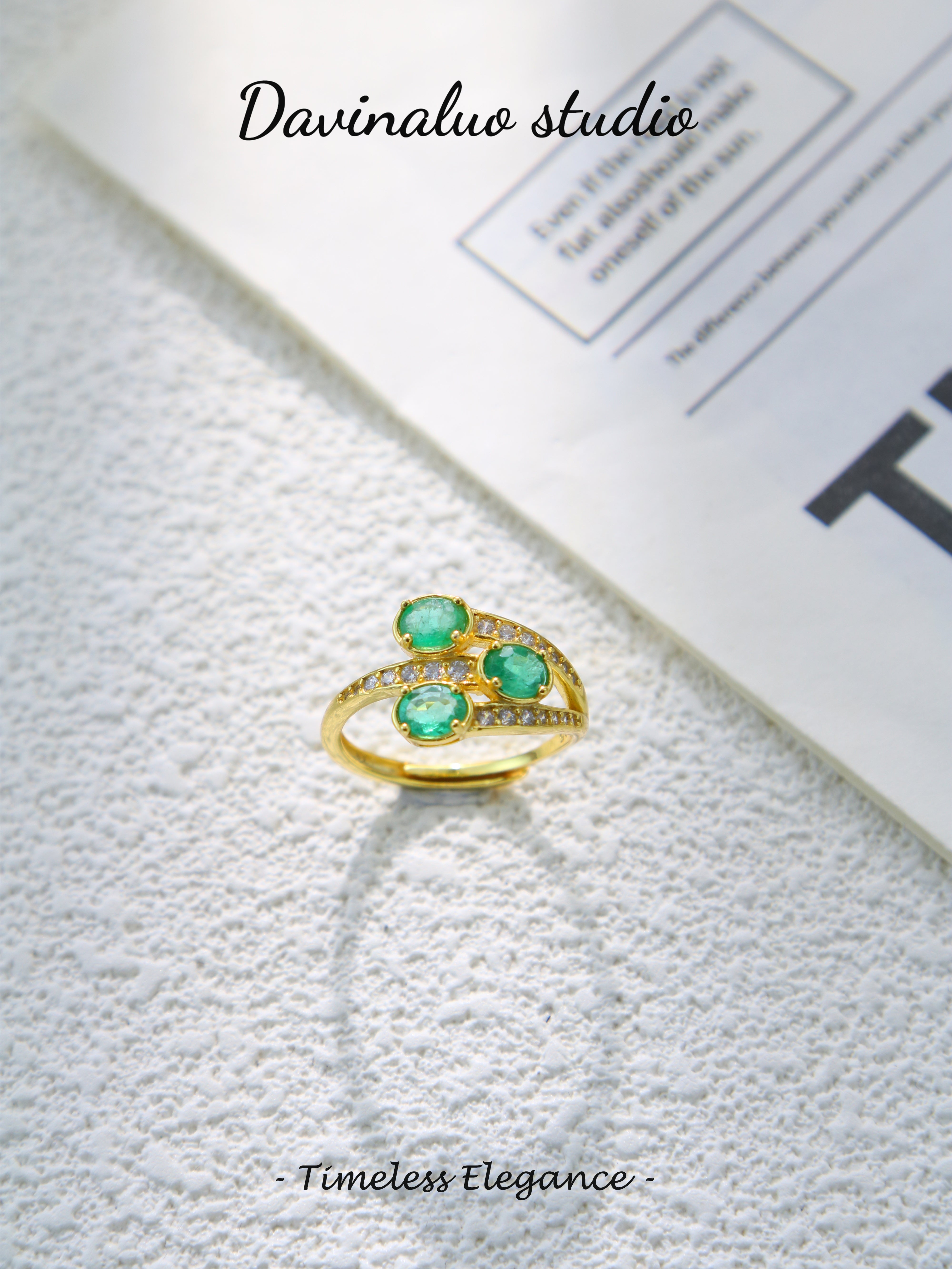 S925 Gold Simple Oval Cut Emerald Ring