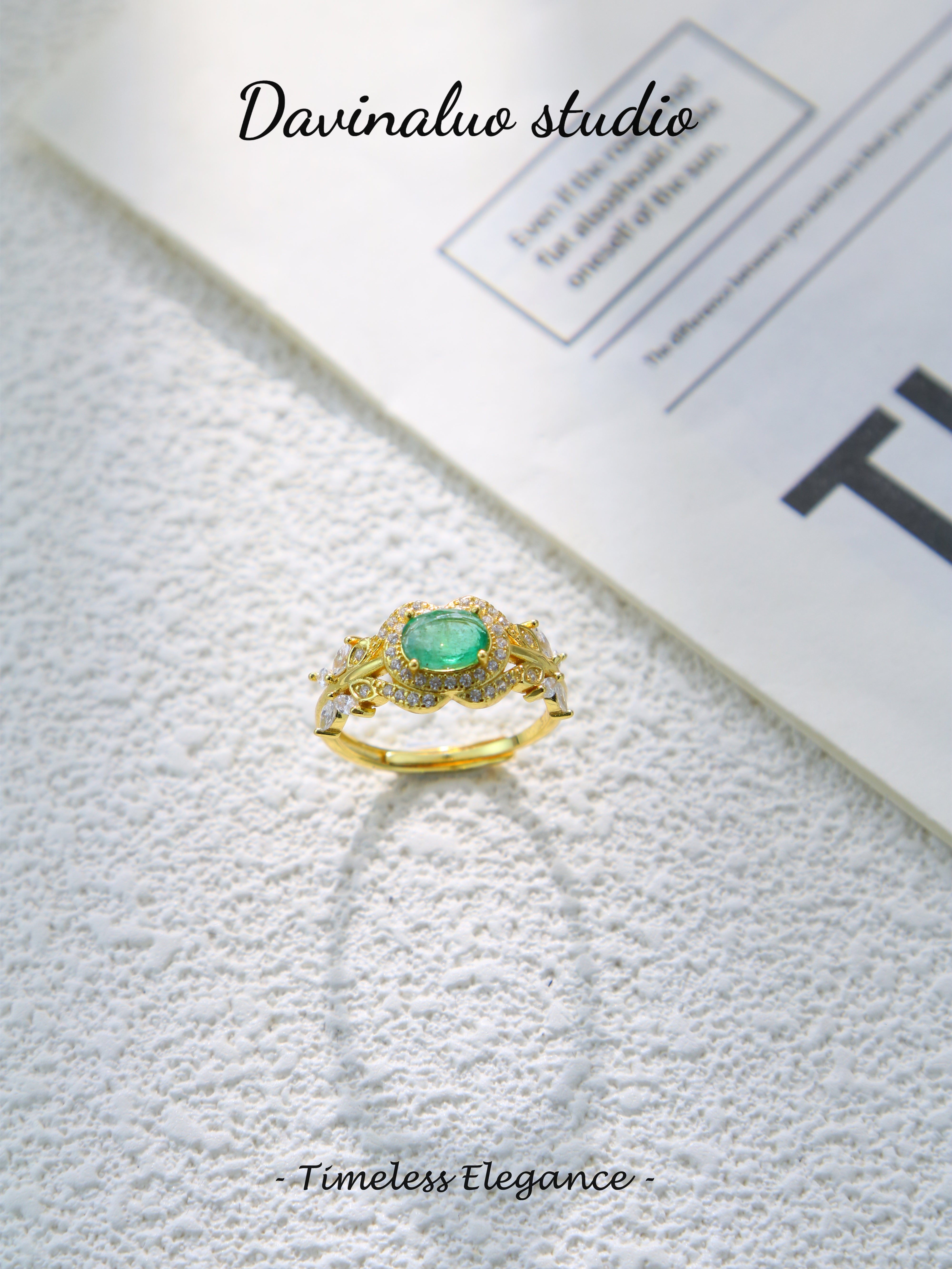 S925 Gold Simple Oval Cut Emerald Ring