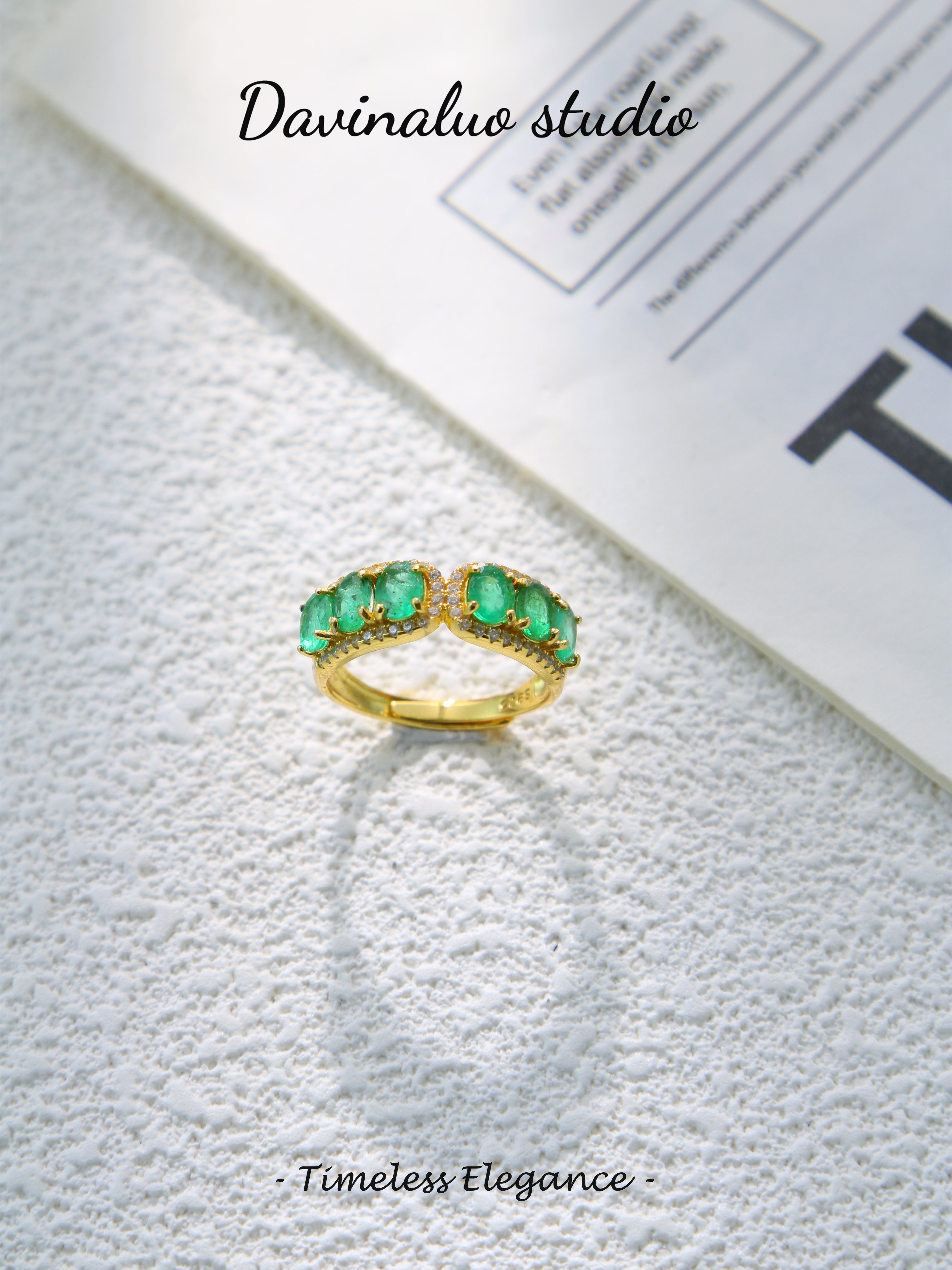 S925 Gold Simple Oval Cut Emerald Ring