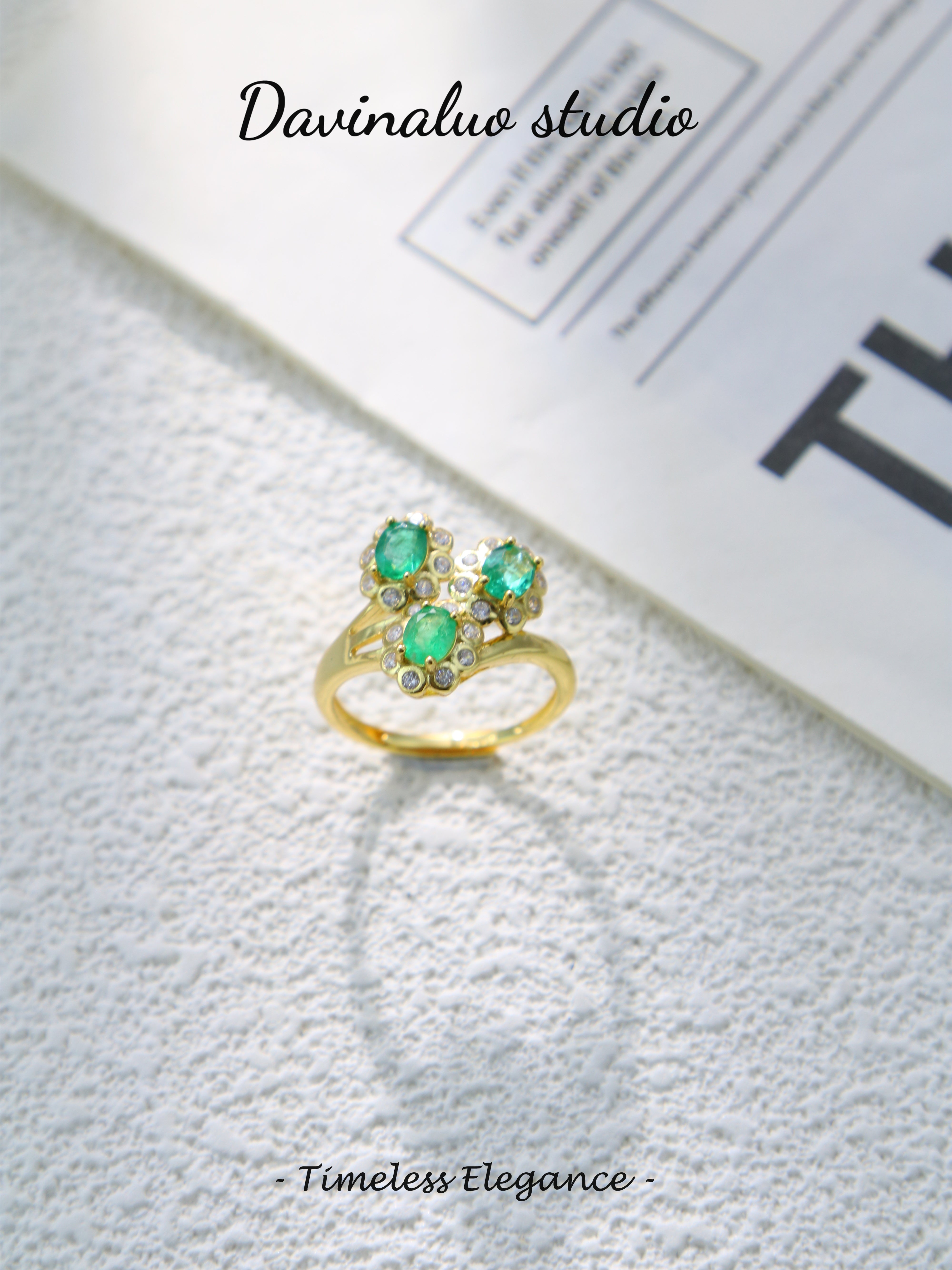 S925 Gold Simple Oval Cut Emerald Ring