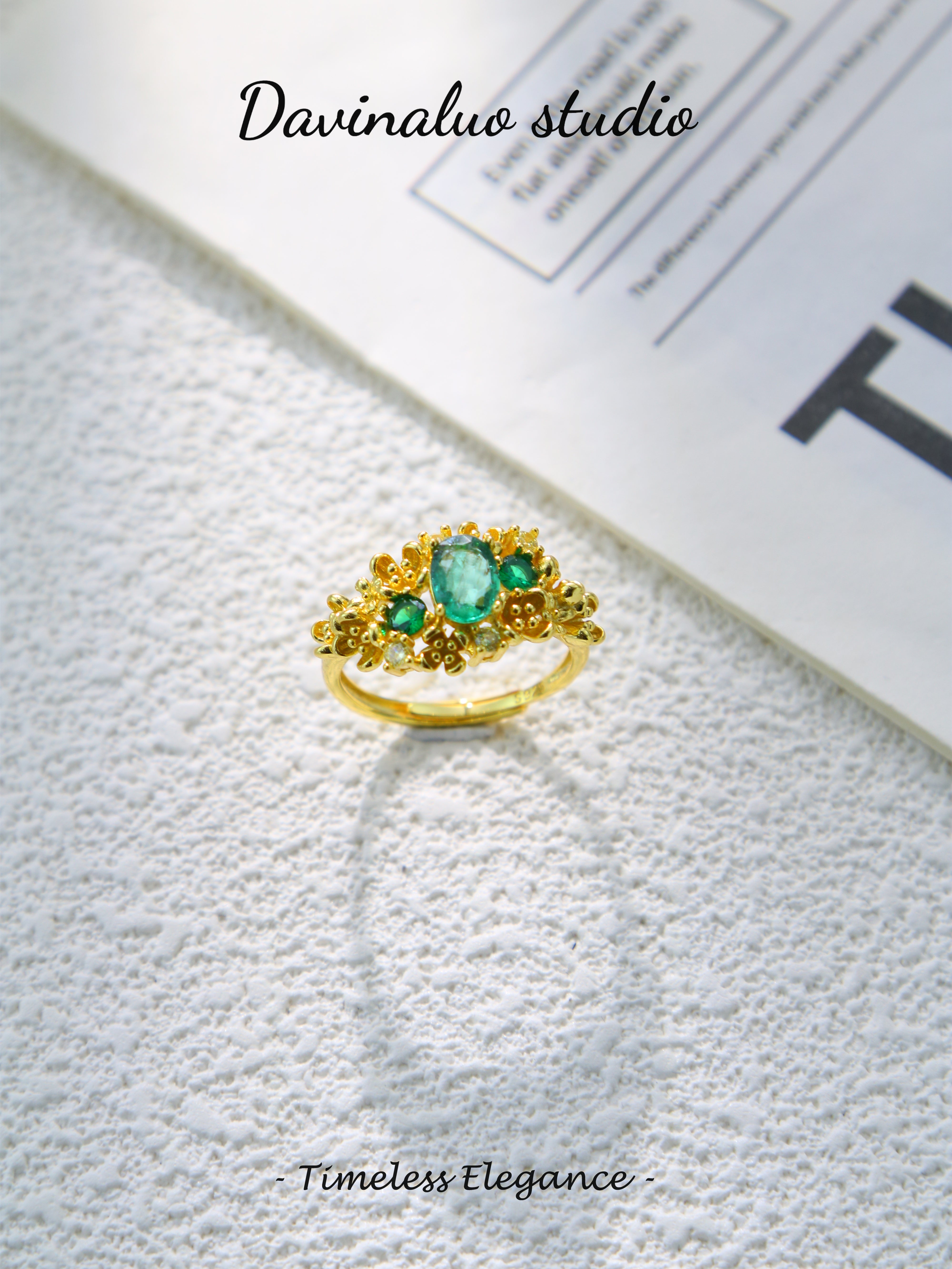 S925 Gold Simple Oval Cut Emerald Ring