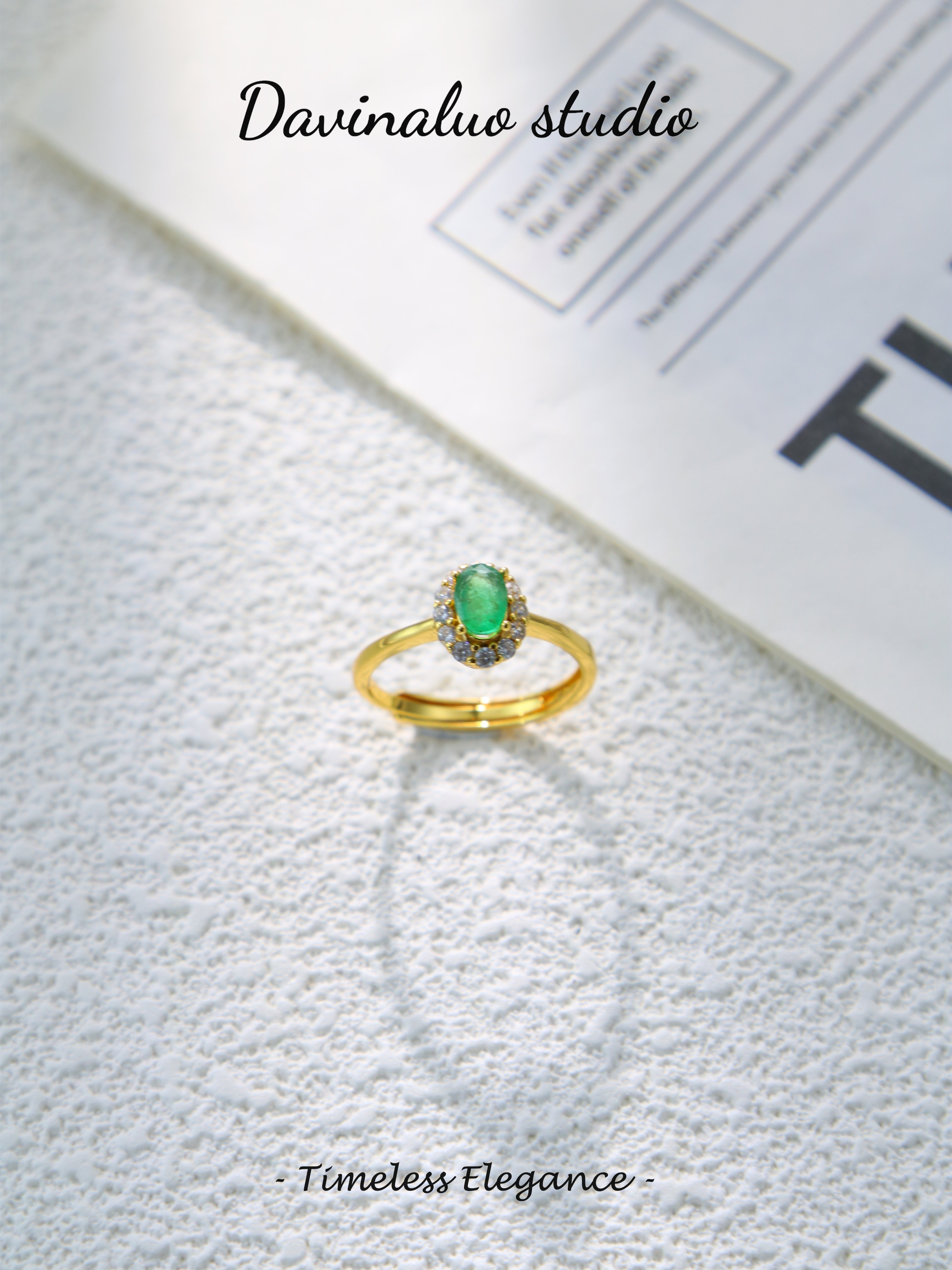 S925 Gold Simple Oval Cut Emerald Ring
