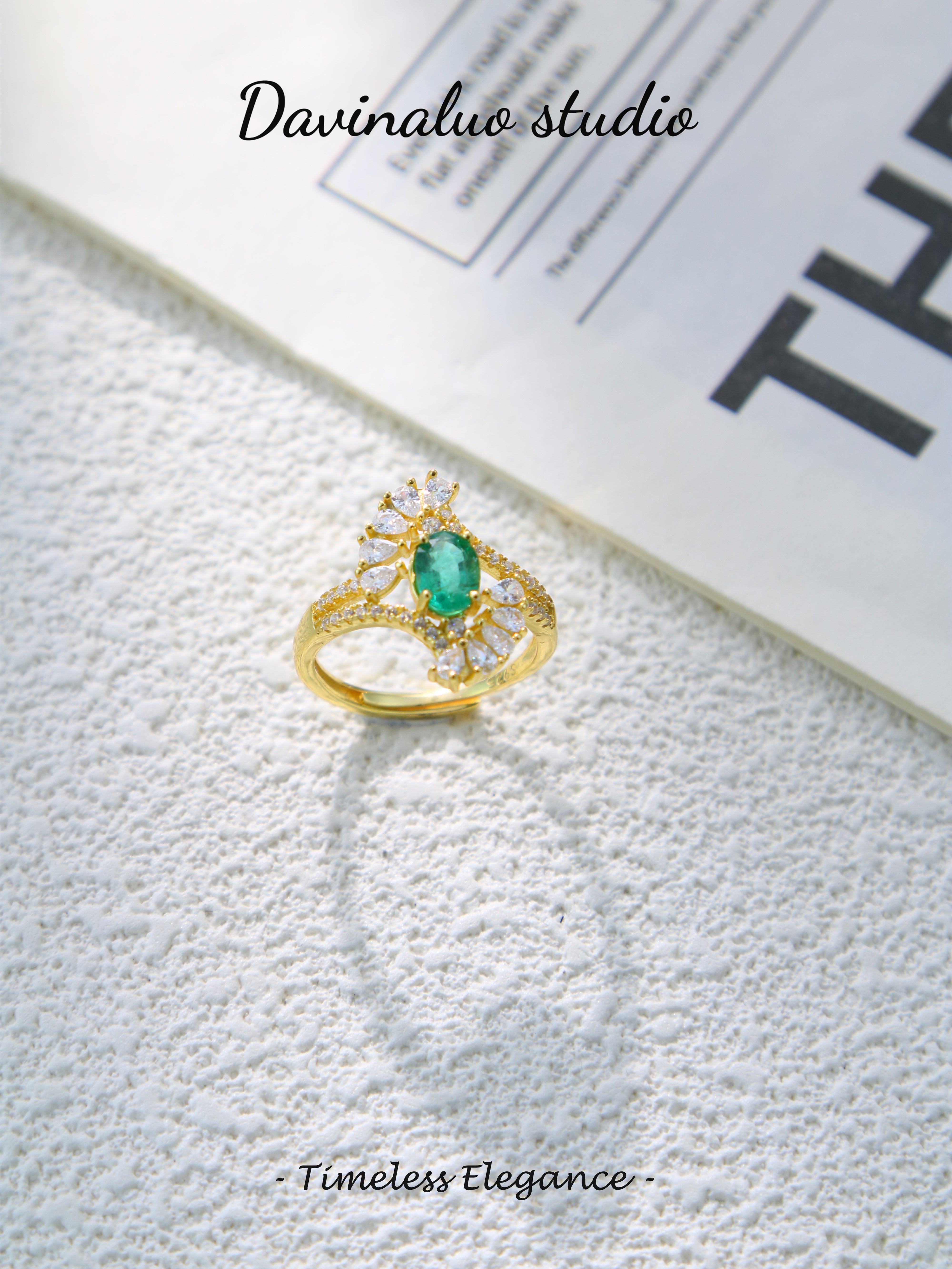 S925 Gold Classic Oval Cut Emerald Ring