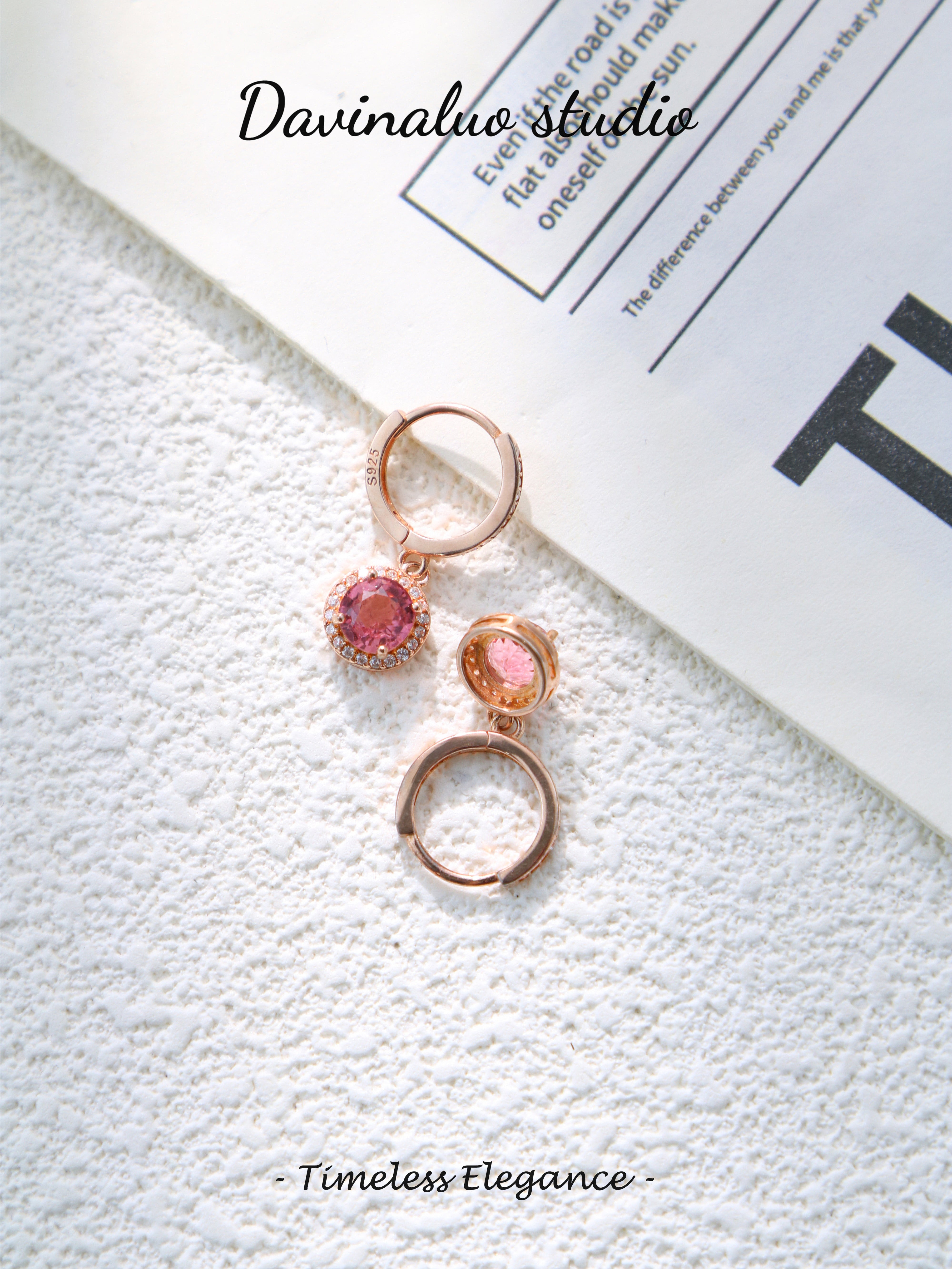 S925 Rose Gold Classic Round Cut Tourmaline Earrings