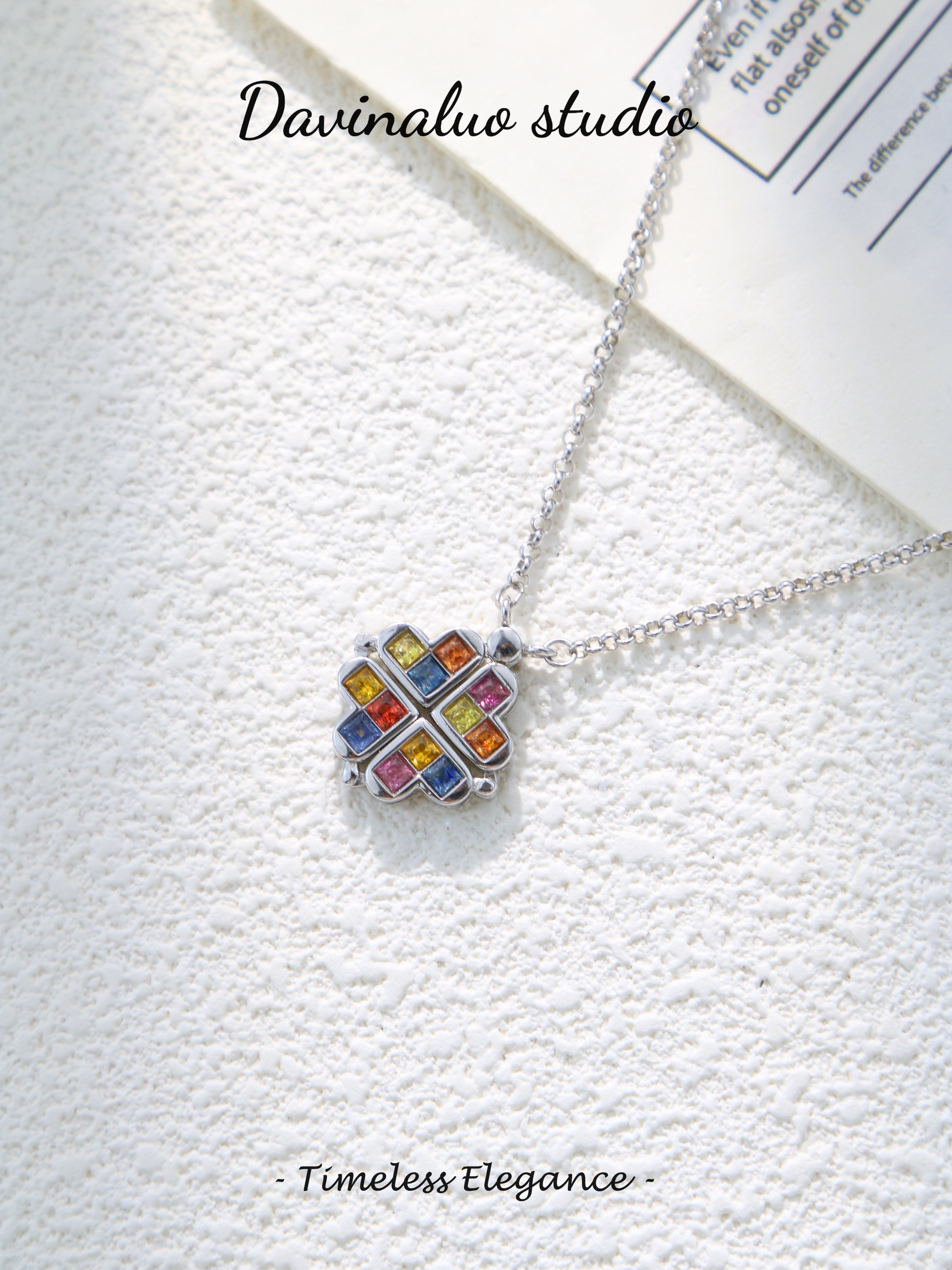 S925 Silver Classic Square Cut Colored Sapphire Necklace