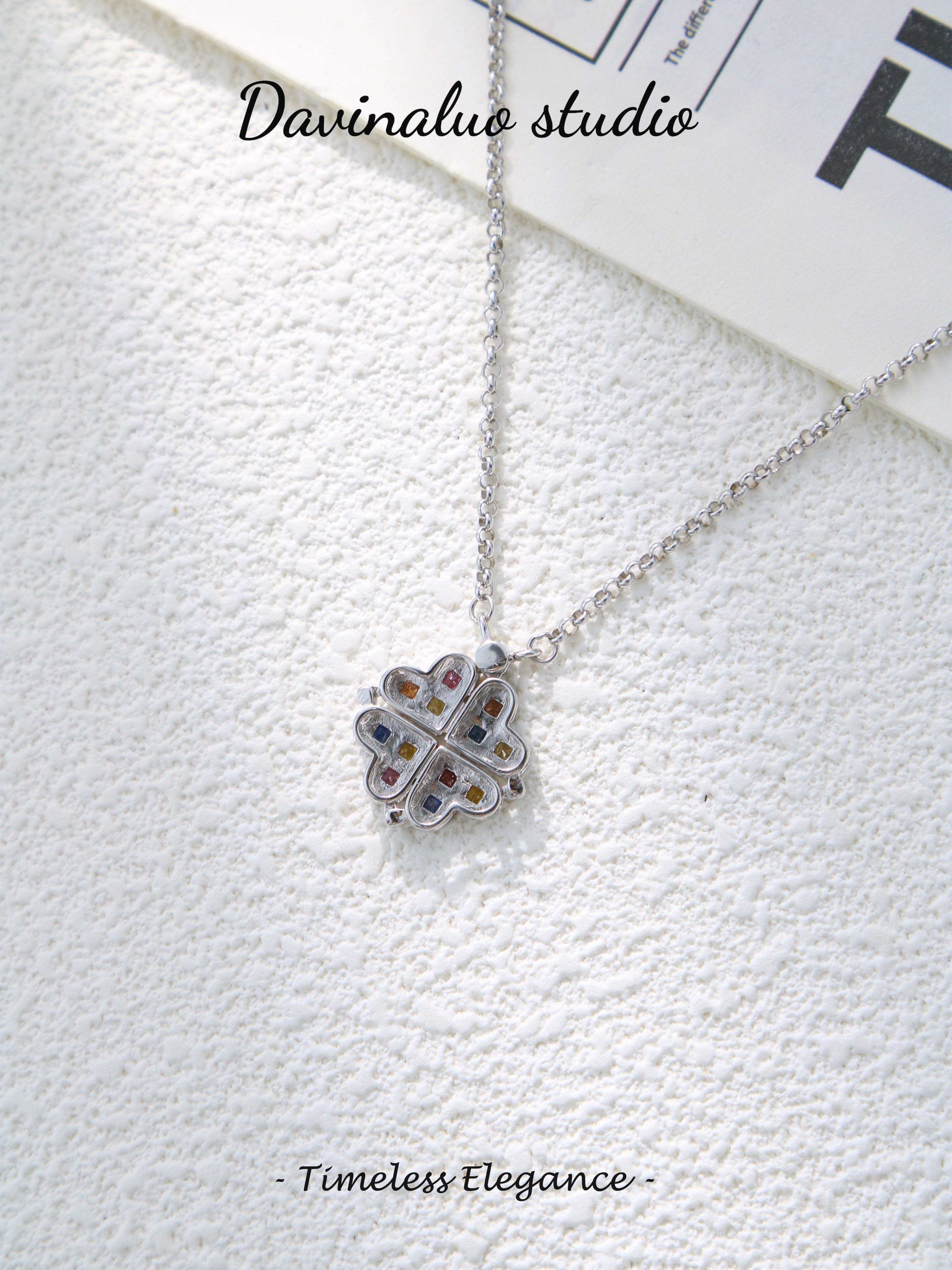 S925 Silver Classic Square Cut Colored Sapphire Necklace