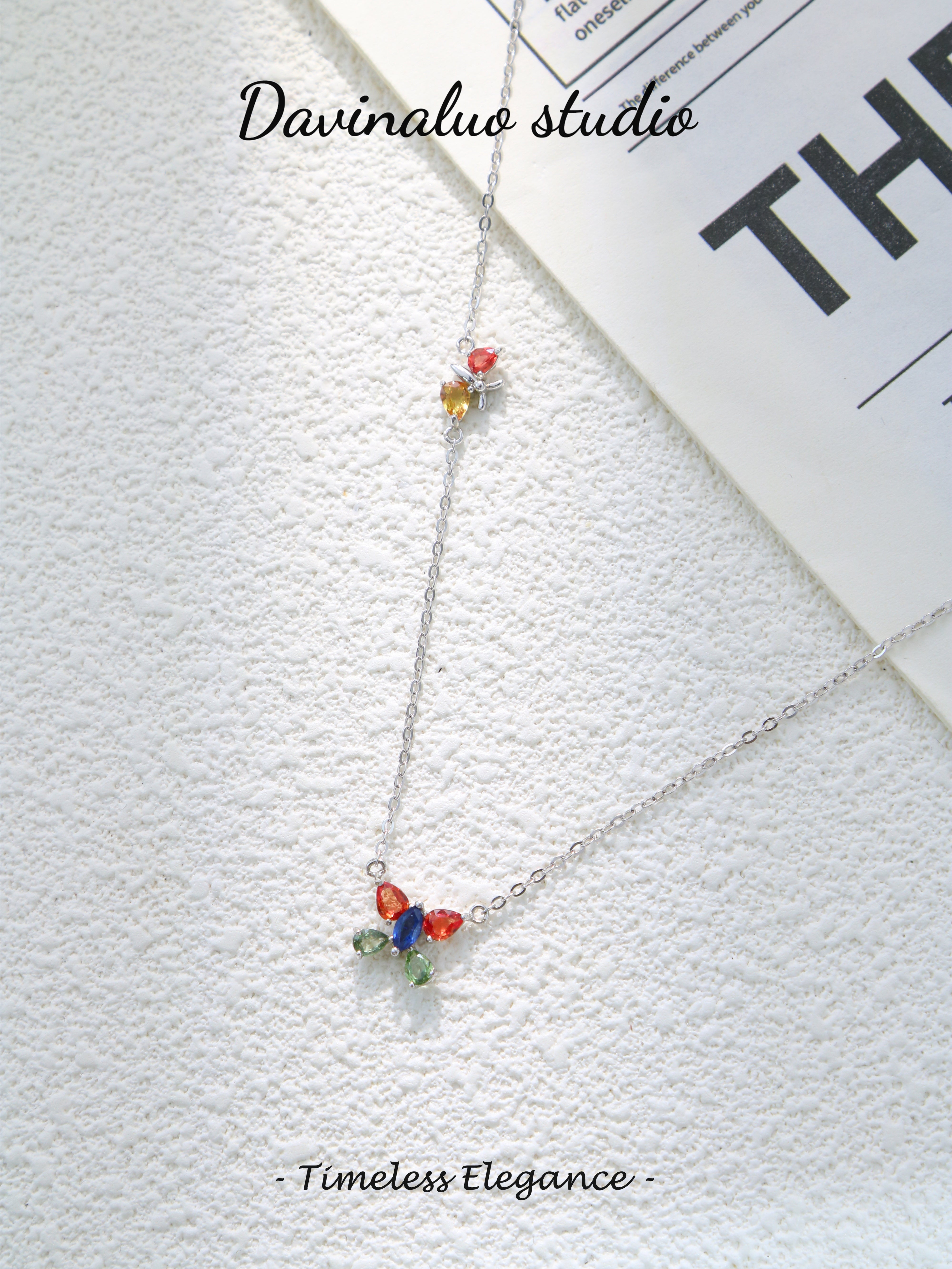S925 Silver Classic Pear Cut Colored Sapphire Necklace