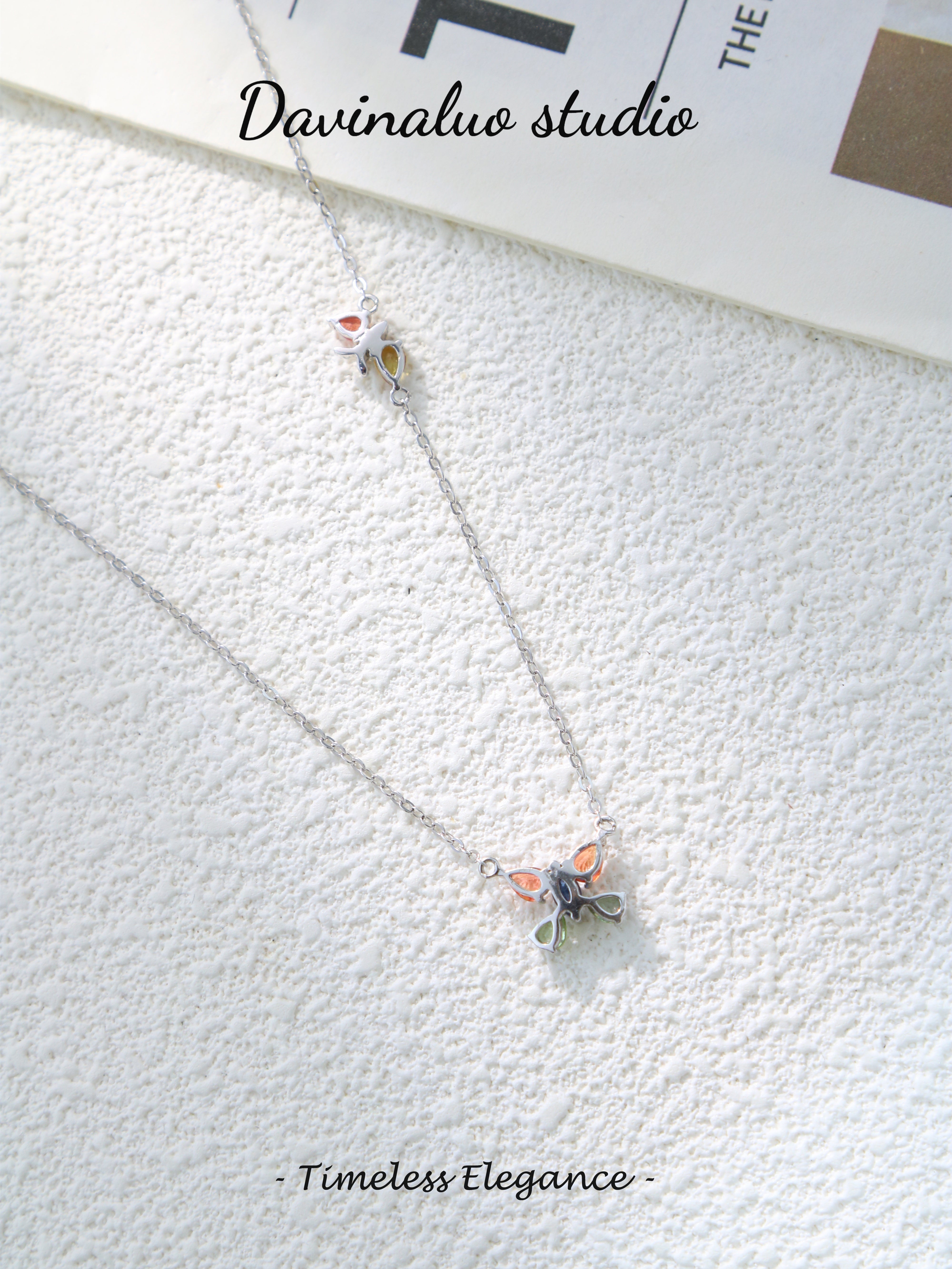 S925 Silver Classic Pear Cut Colored Sapphire Necklace