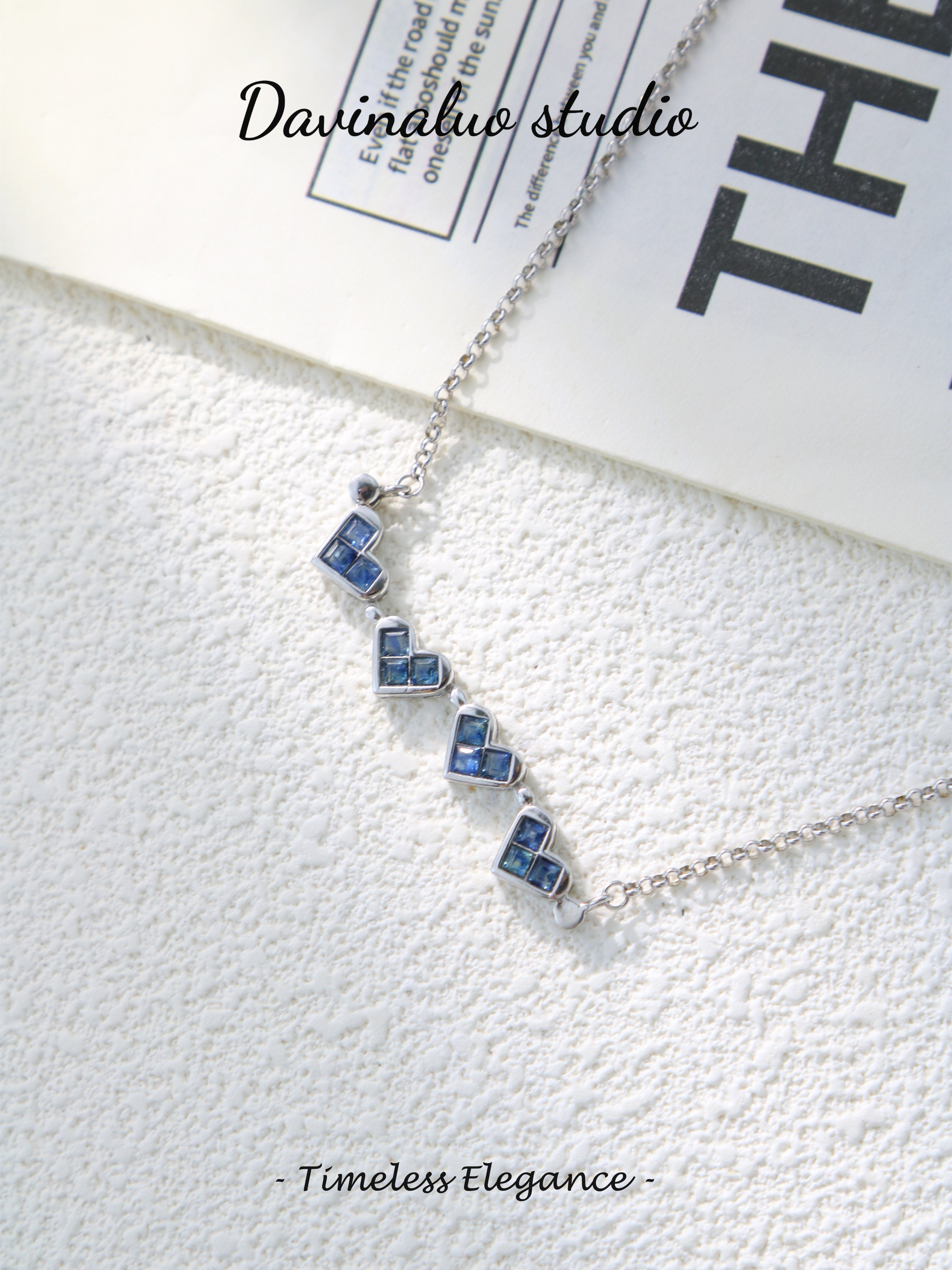 S925 Silver Classic Square Cut Sapphire Necklace