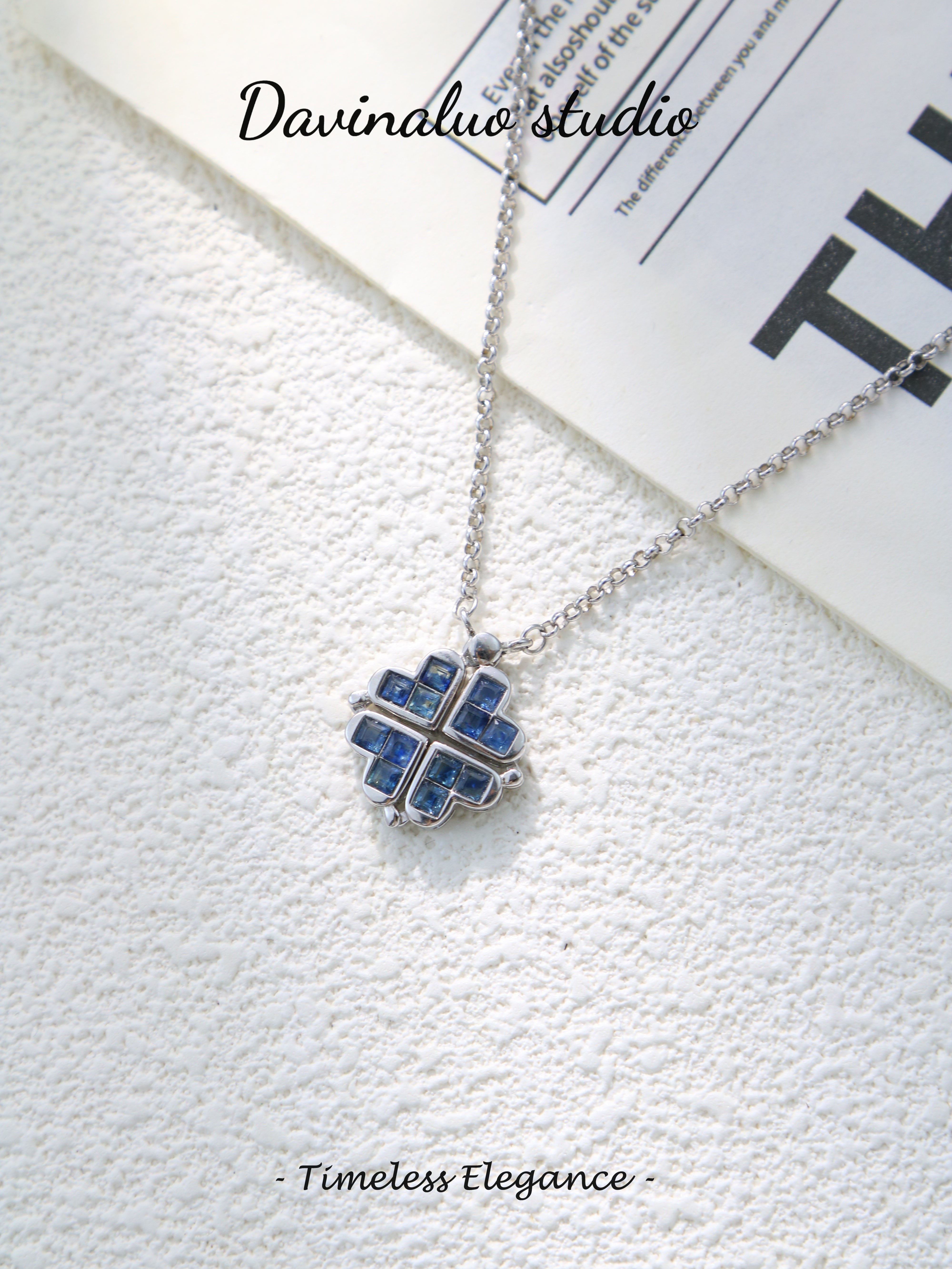 S925 Silver Classic Square Cut Sapphire Necklace