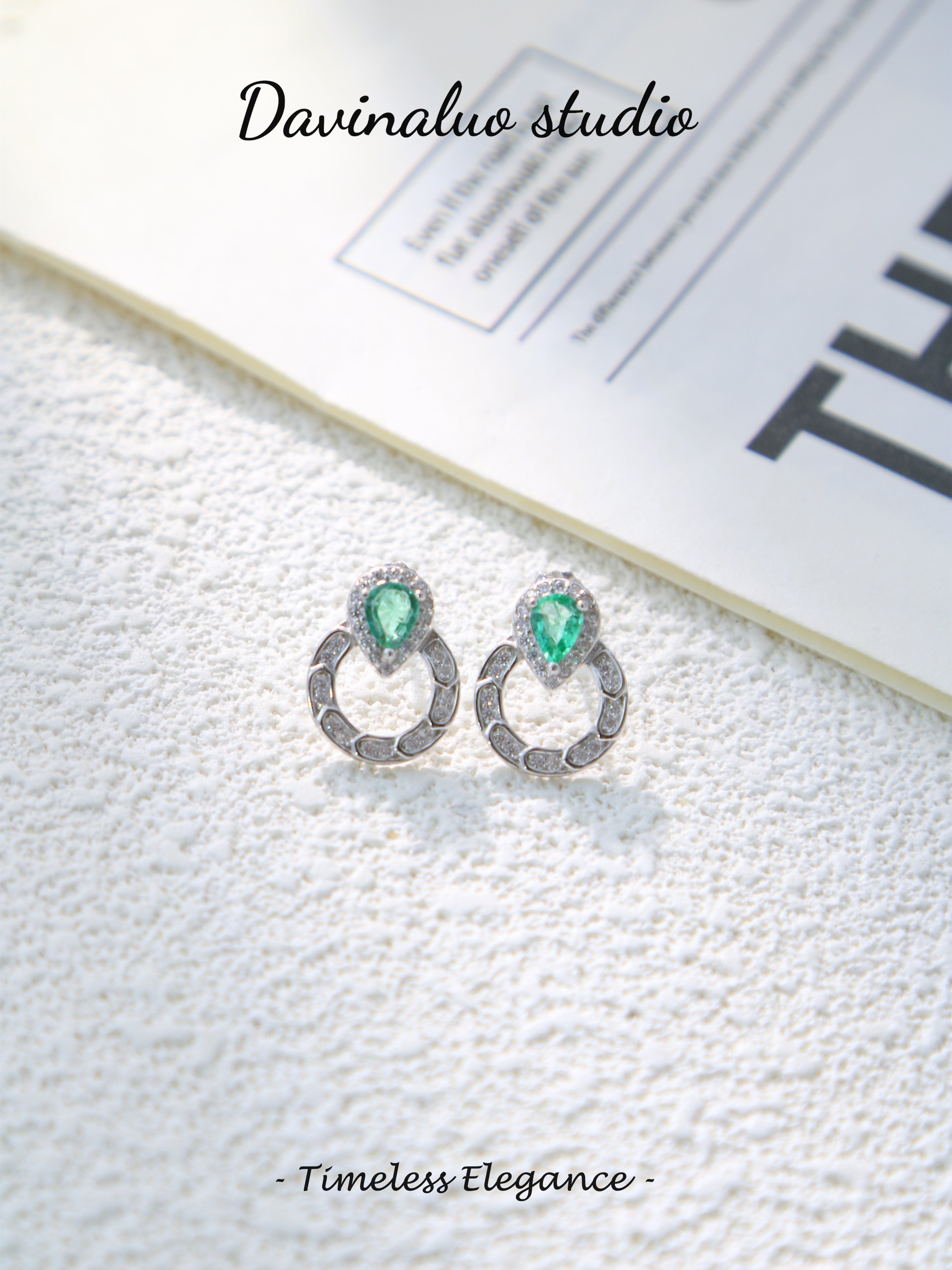S925 Silver Simple Pear Cut Emerald Earrings