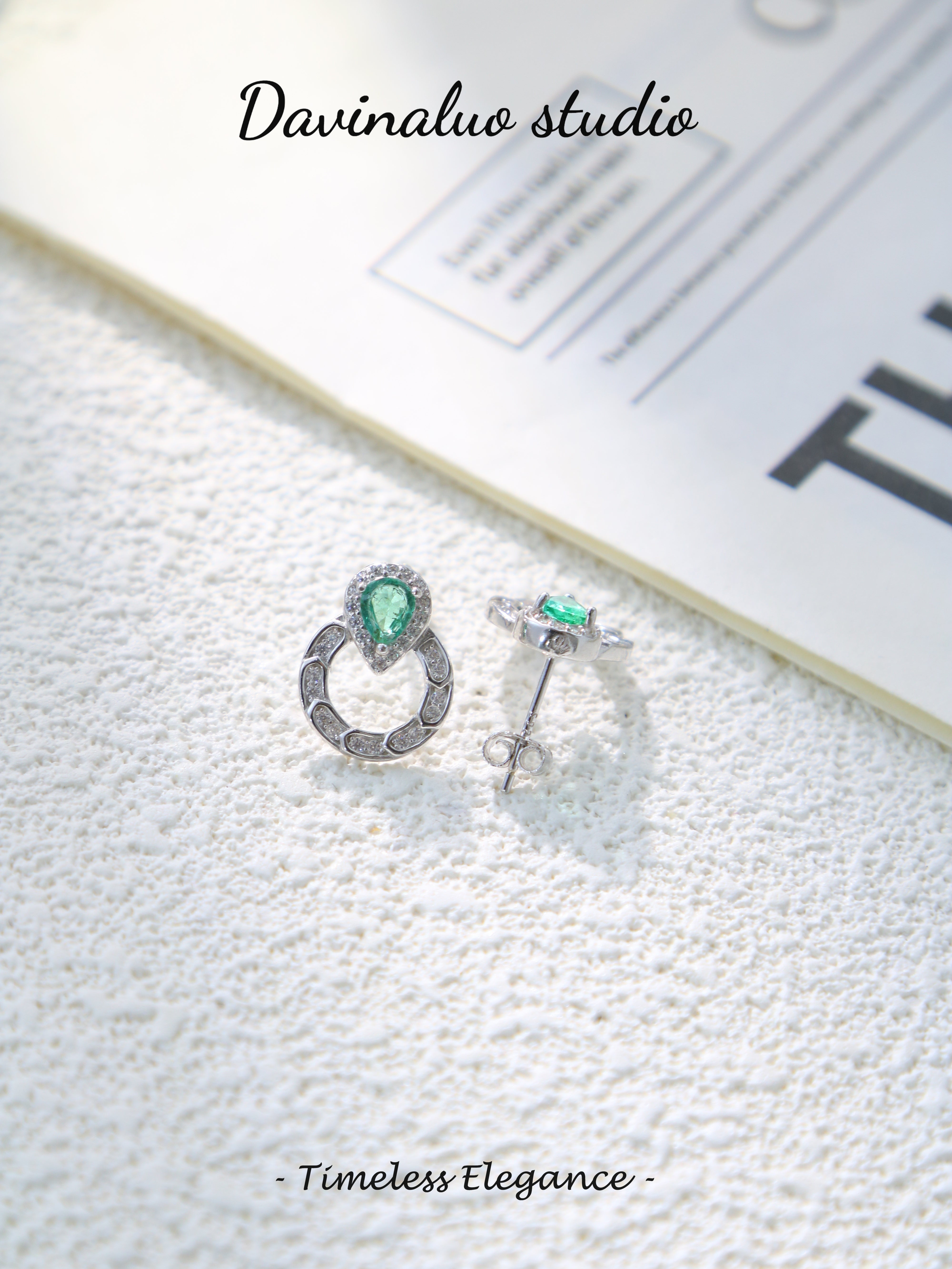 S925 Silver Simple Pear Cut Emerald Earrings