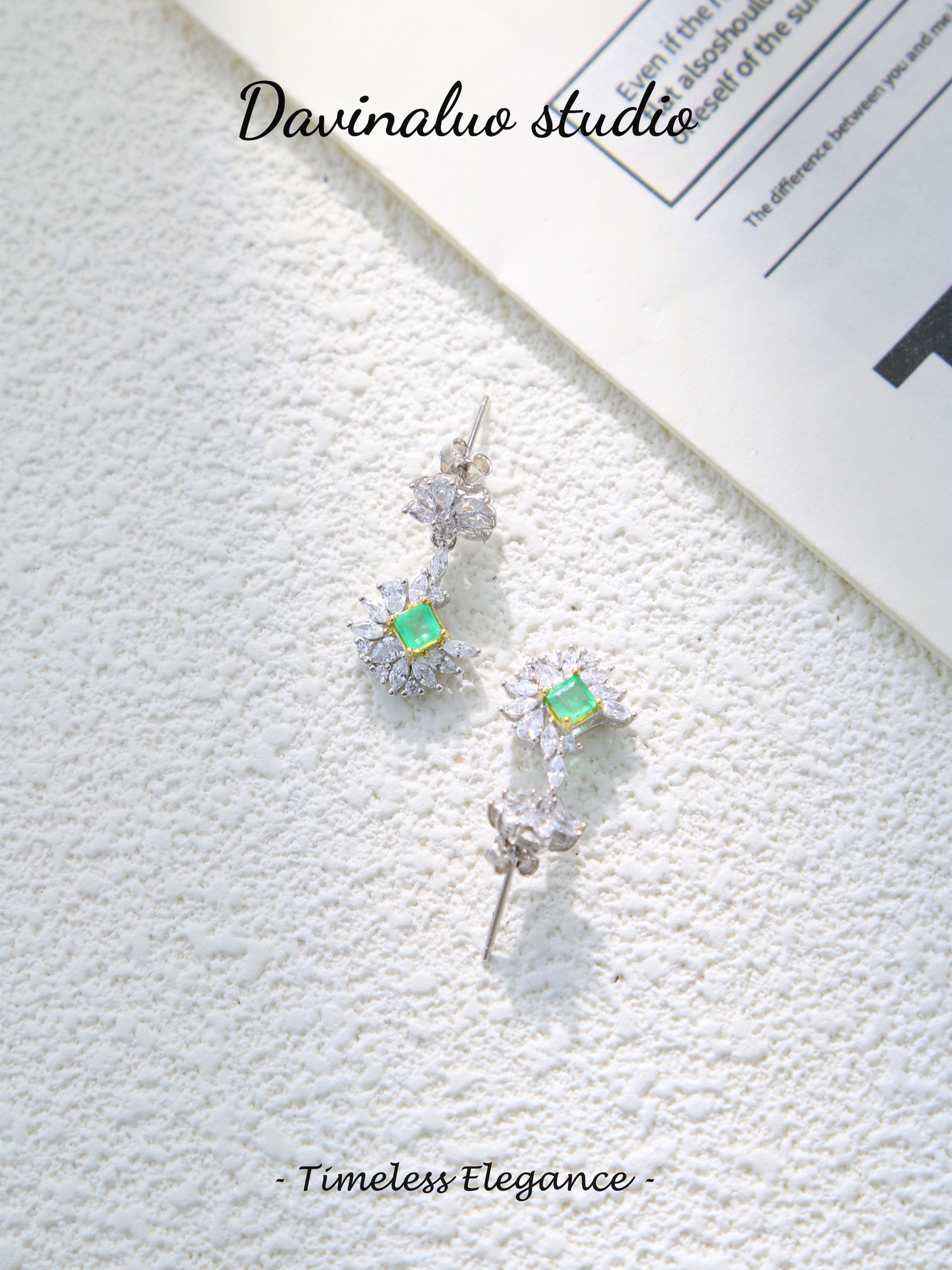 S925 Silver Simple Square Cut Emerald Earrings
