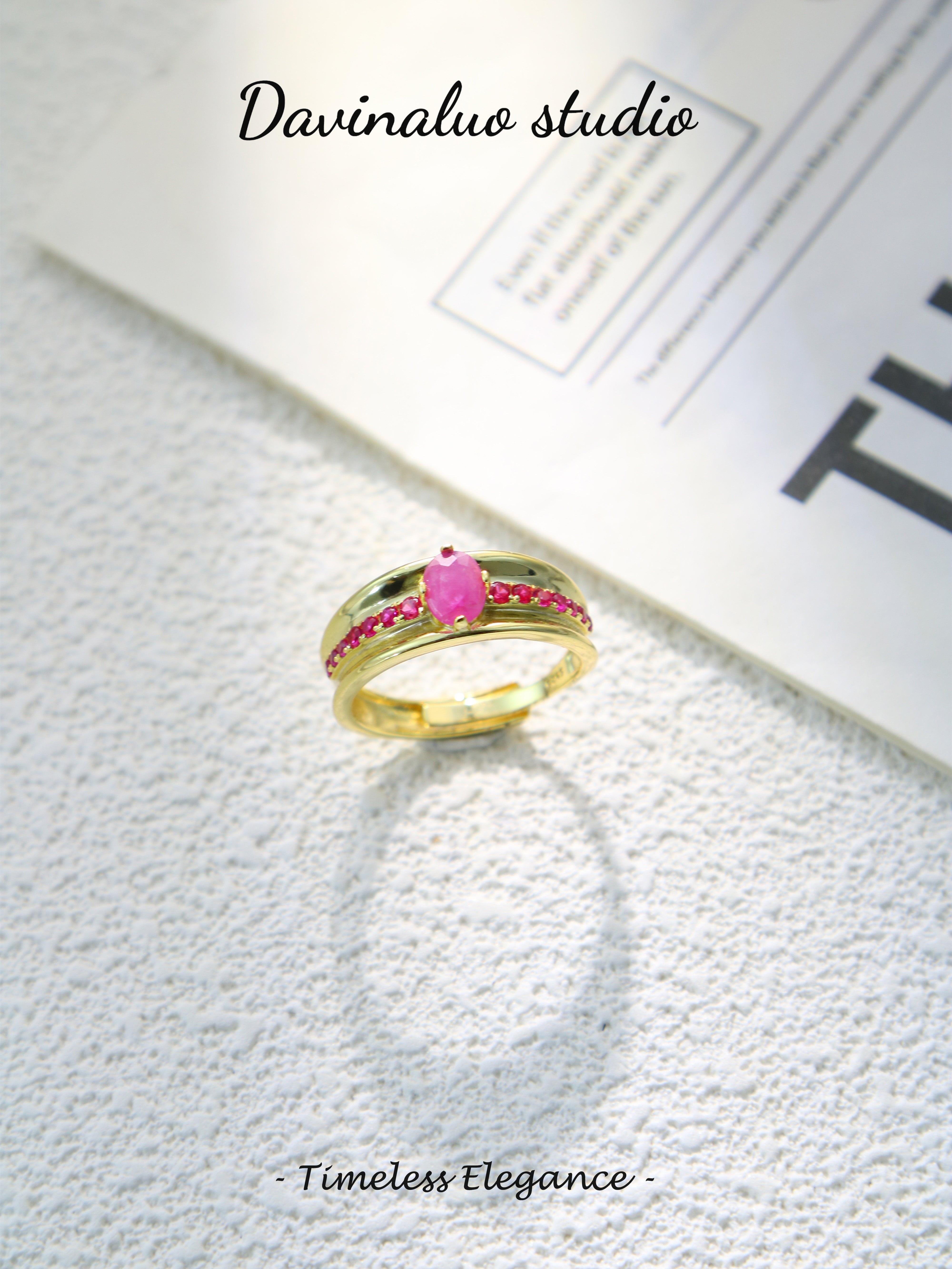 S925 Gold Simple Oval Cut Ruby Ring