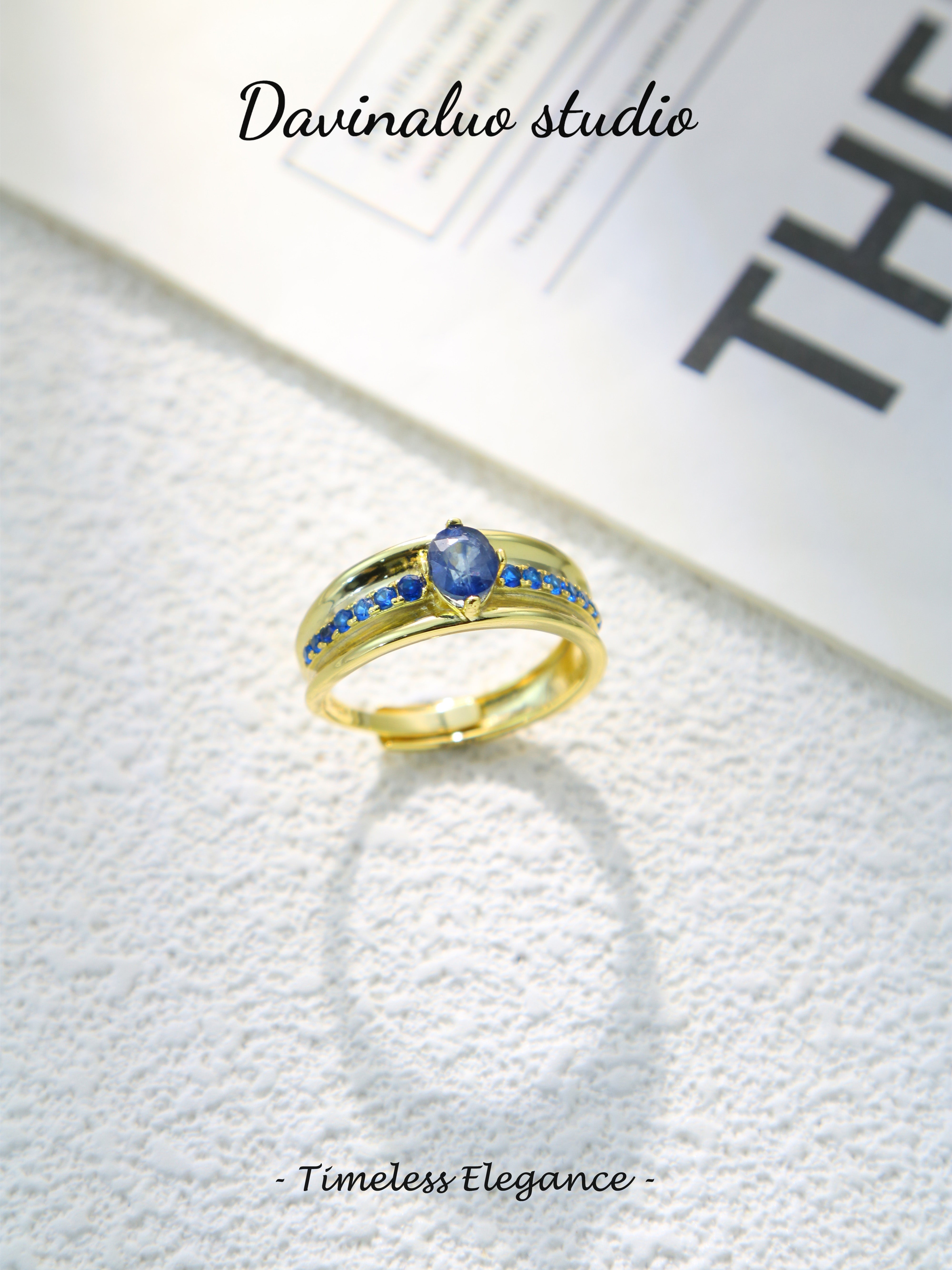 S925 Gold Simple Oval Cut Sapphire Ring