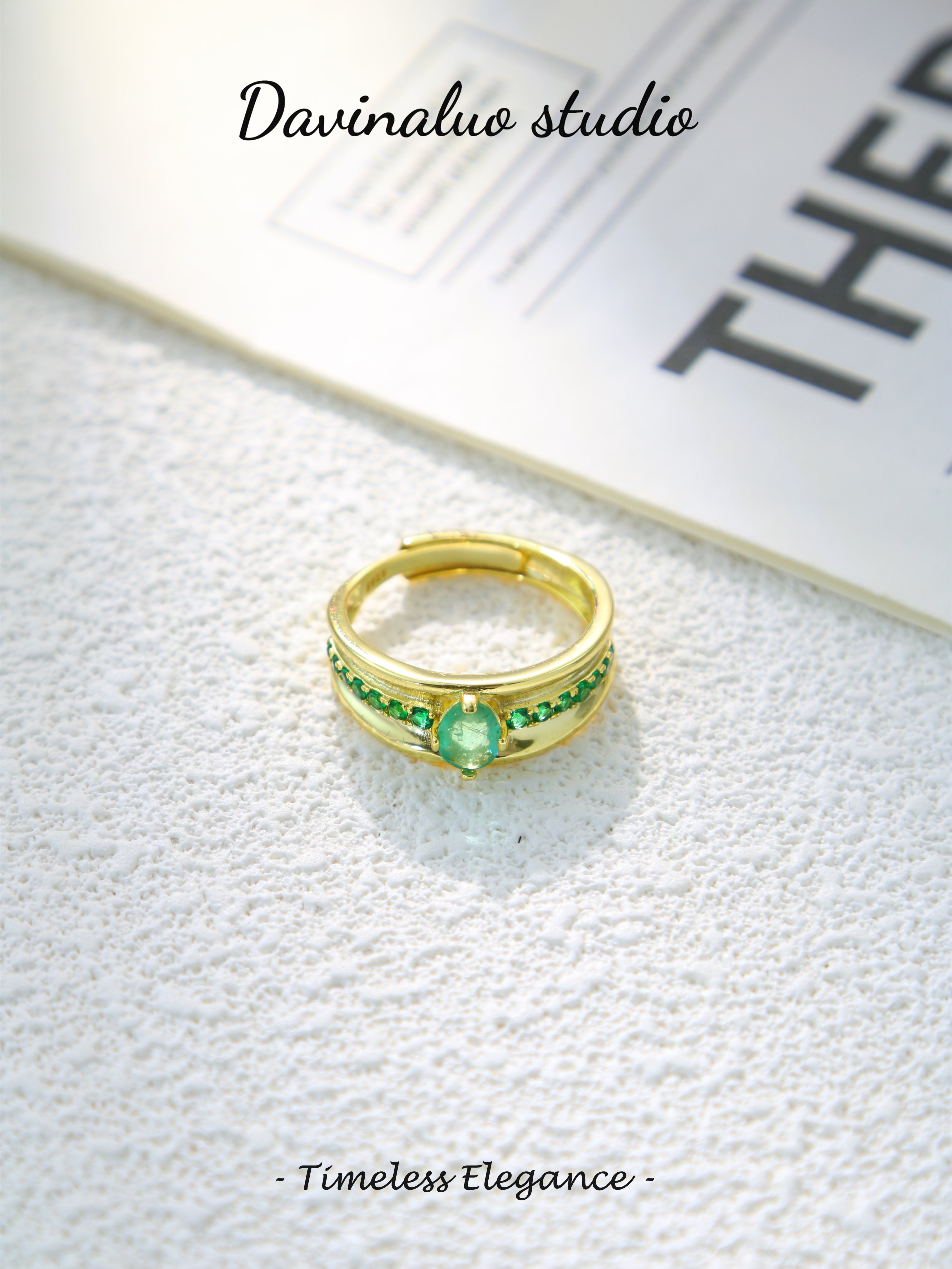 S925 Gold Simple Oval Cut Emerald Ring