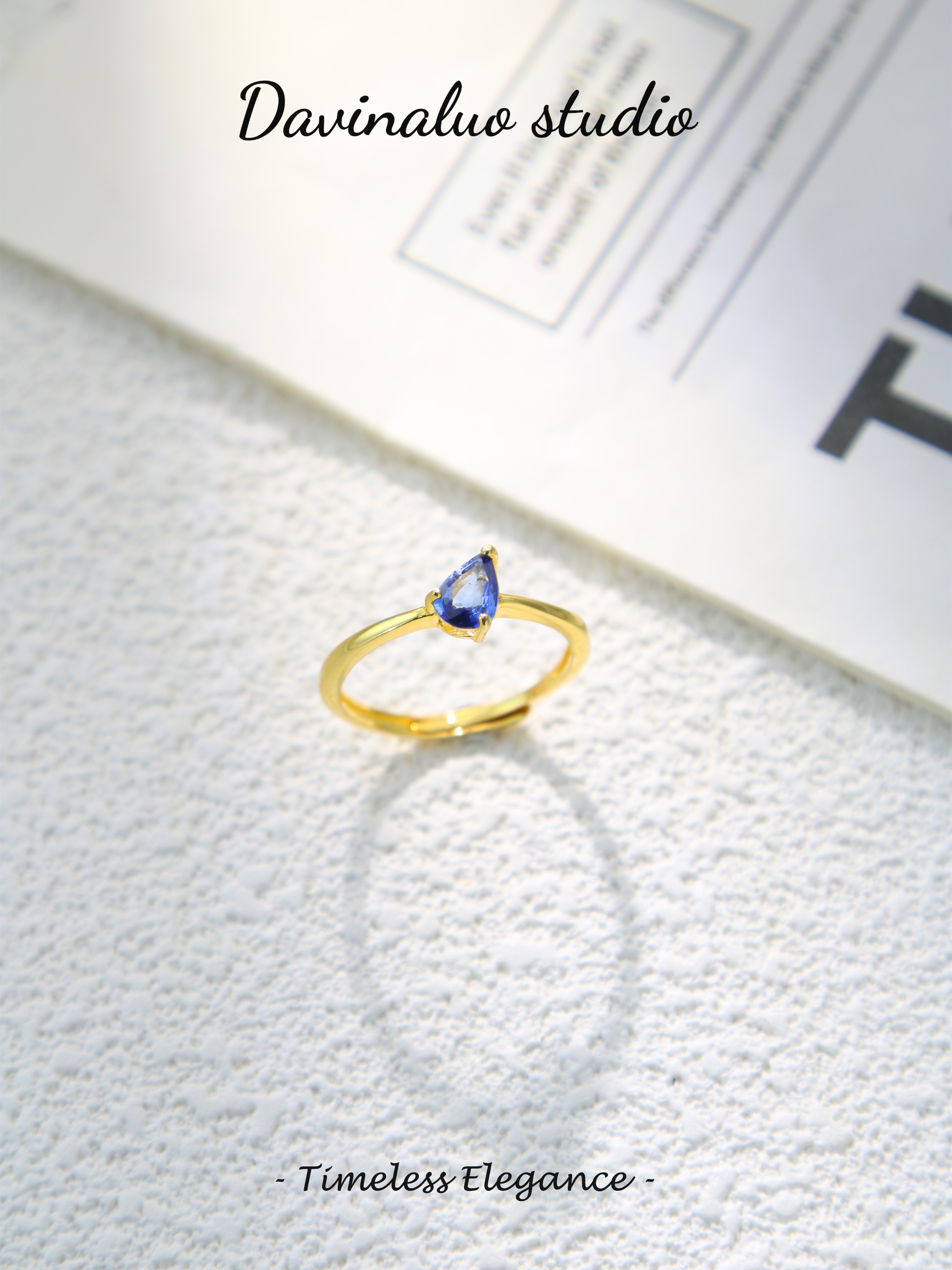 S925 Gold Simple Pear Cut Sapphire Ring