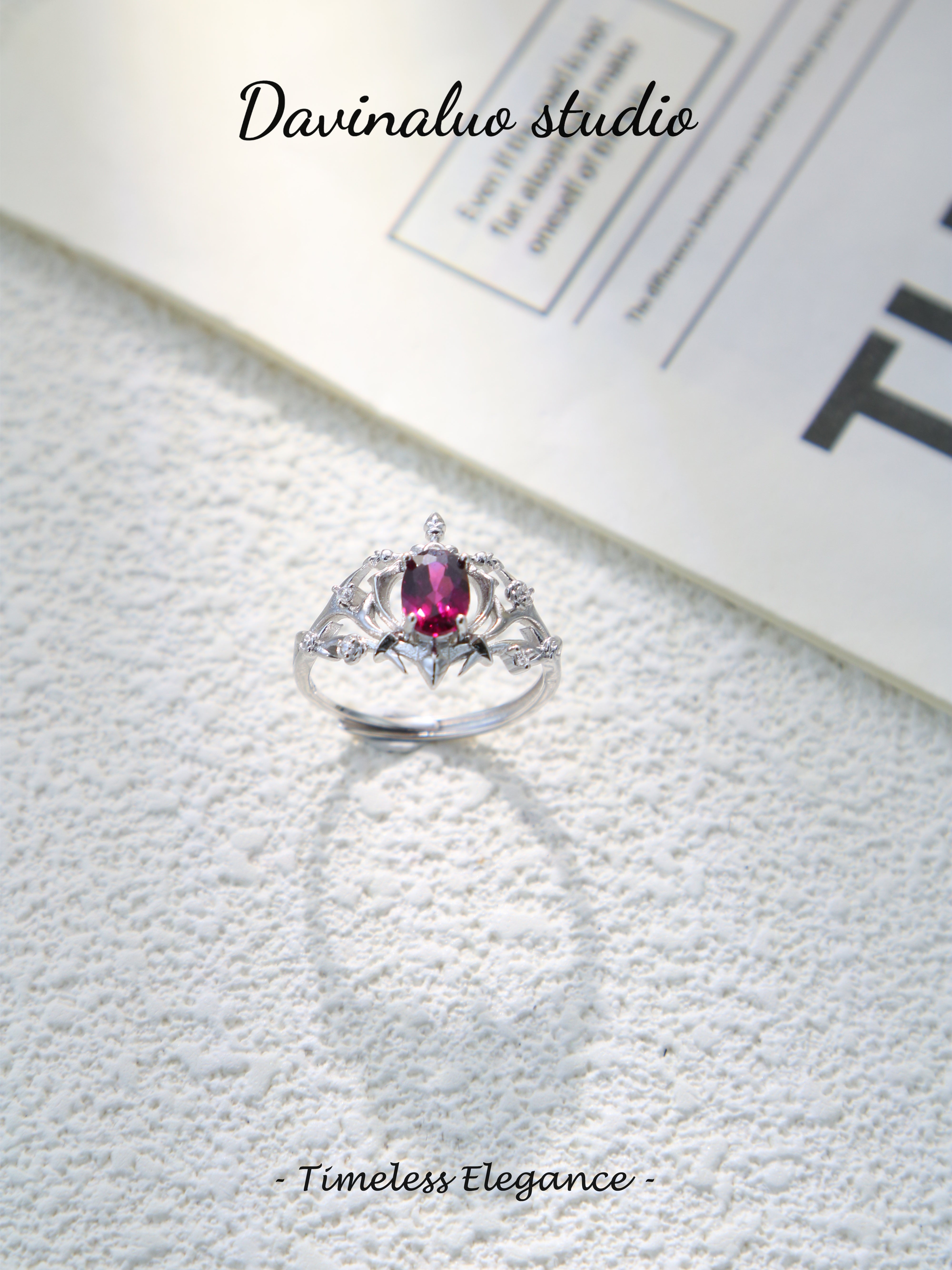 S925 Silver Simple Oval Cut Garnet Ring