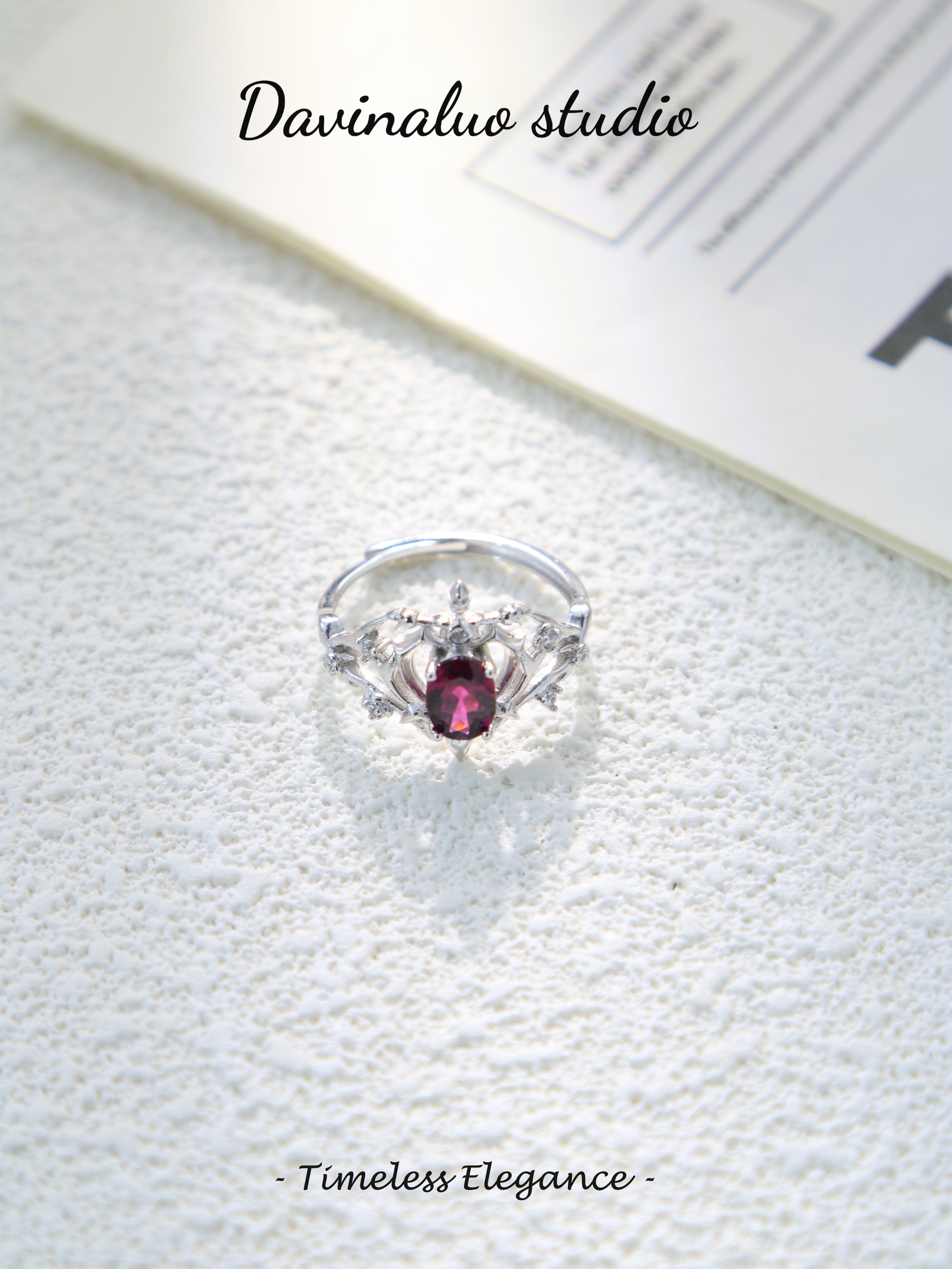 S925 Silver Simple Oval Cut Garnet Ring