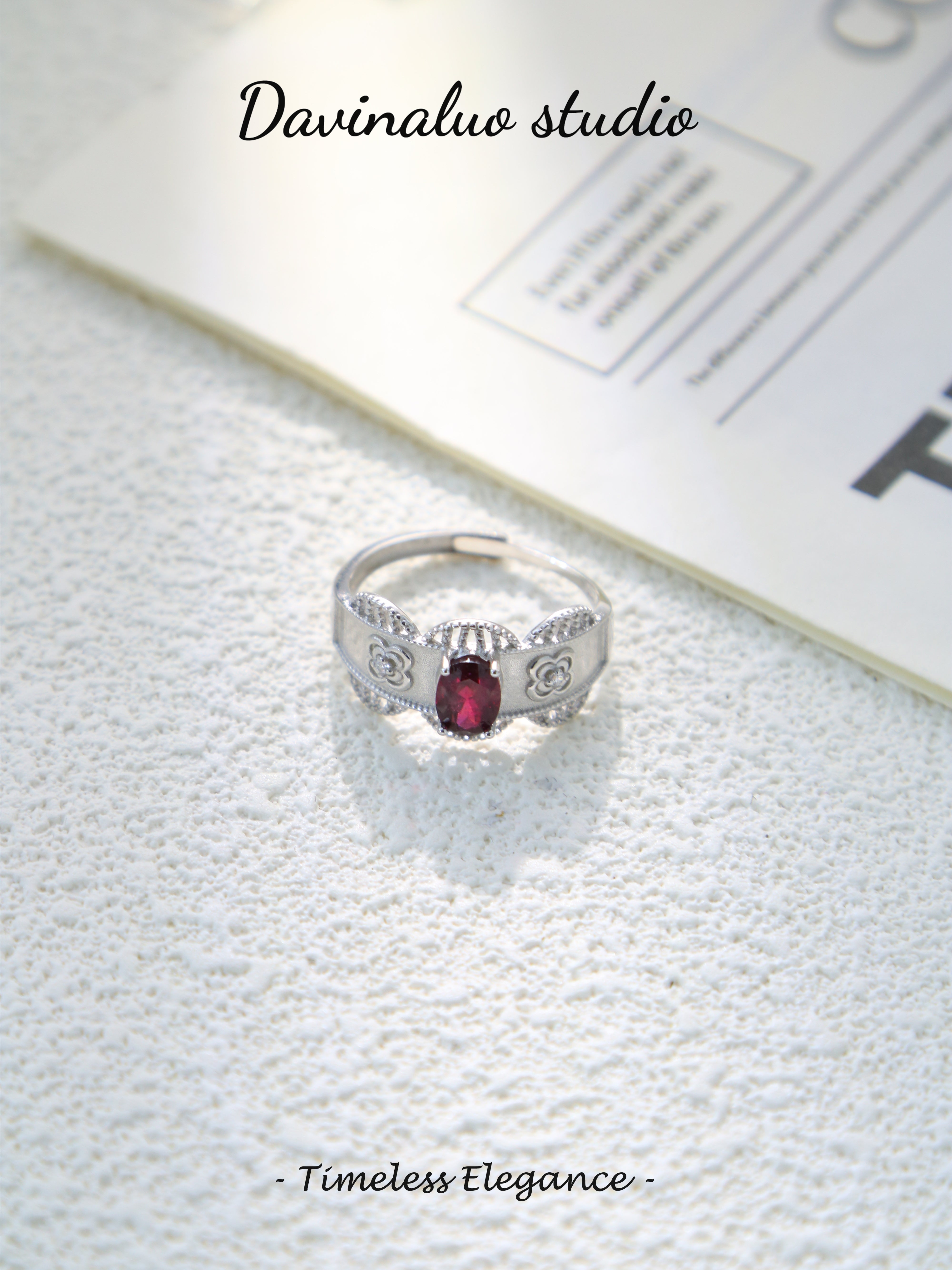 S925 Silver Simple Oval Cut Garnet Ring