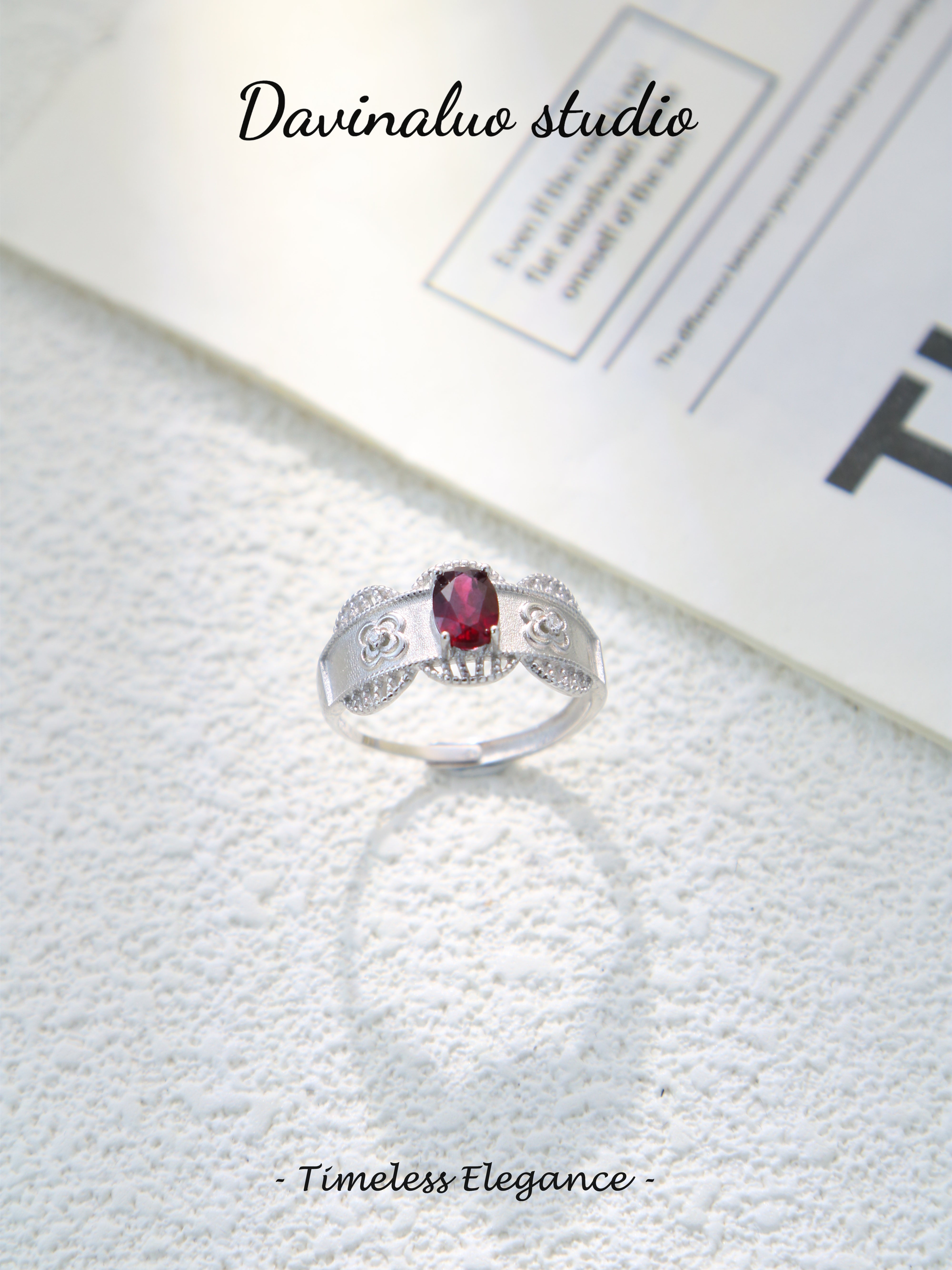 S925 Silver Simple Oval Cut Garnet Ring