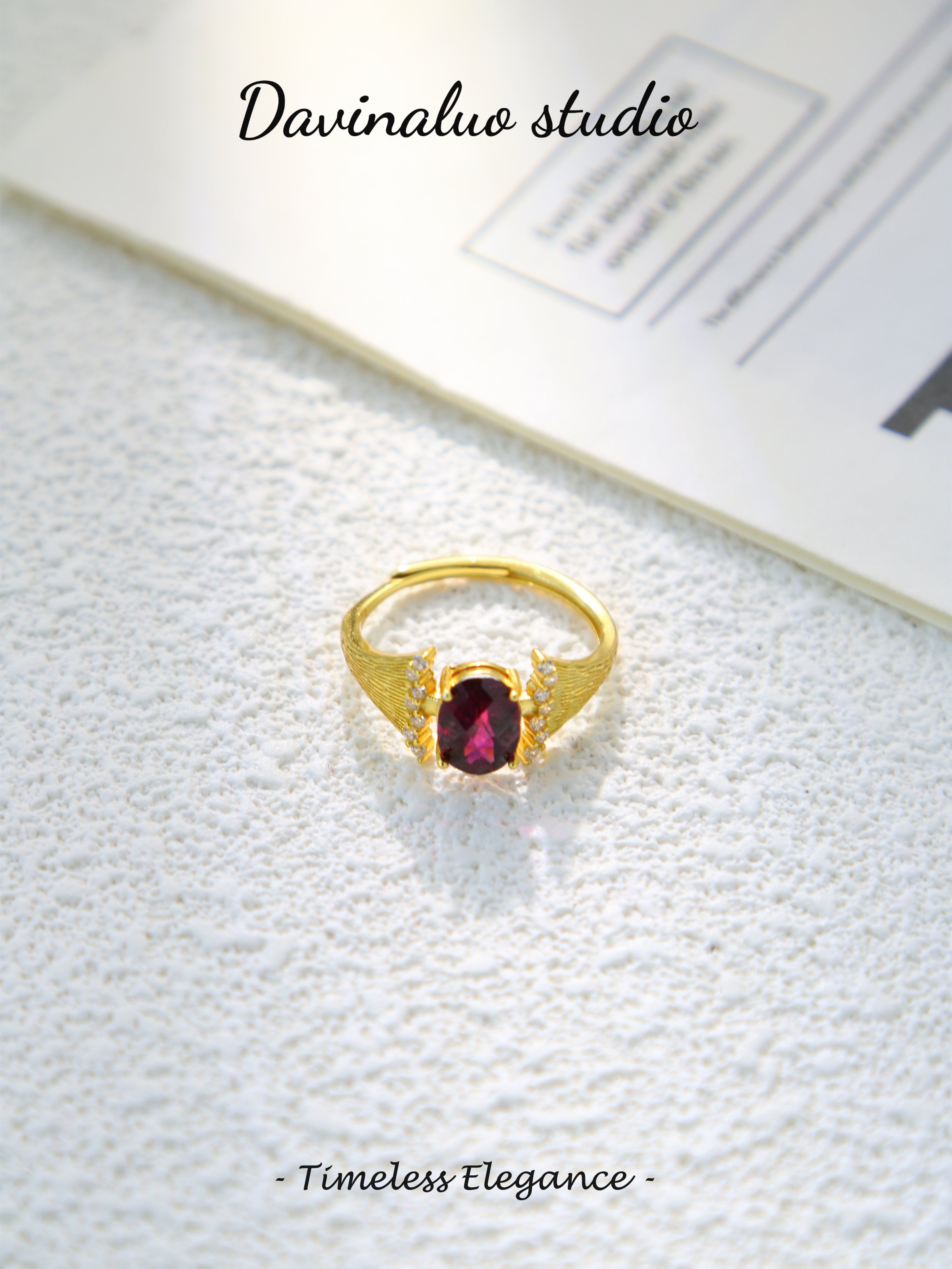 S925 Gold Simple Oval Cut Garnet Ring