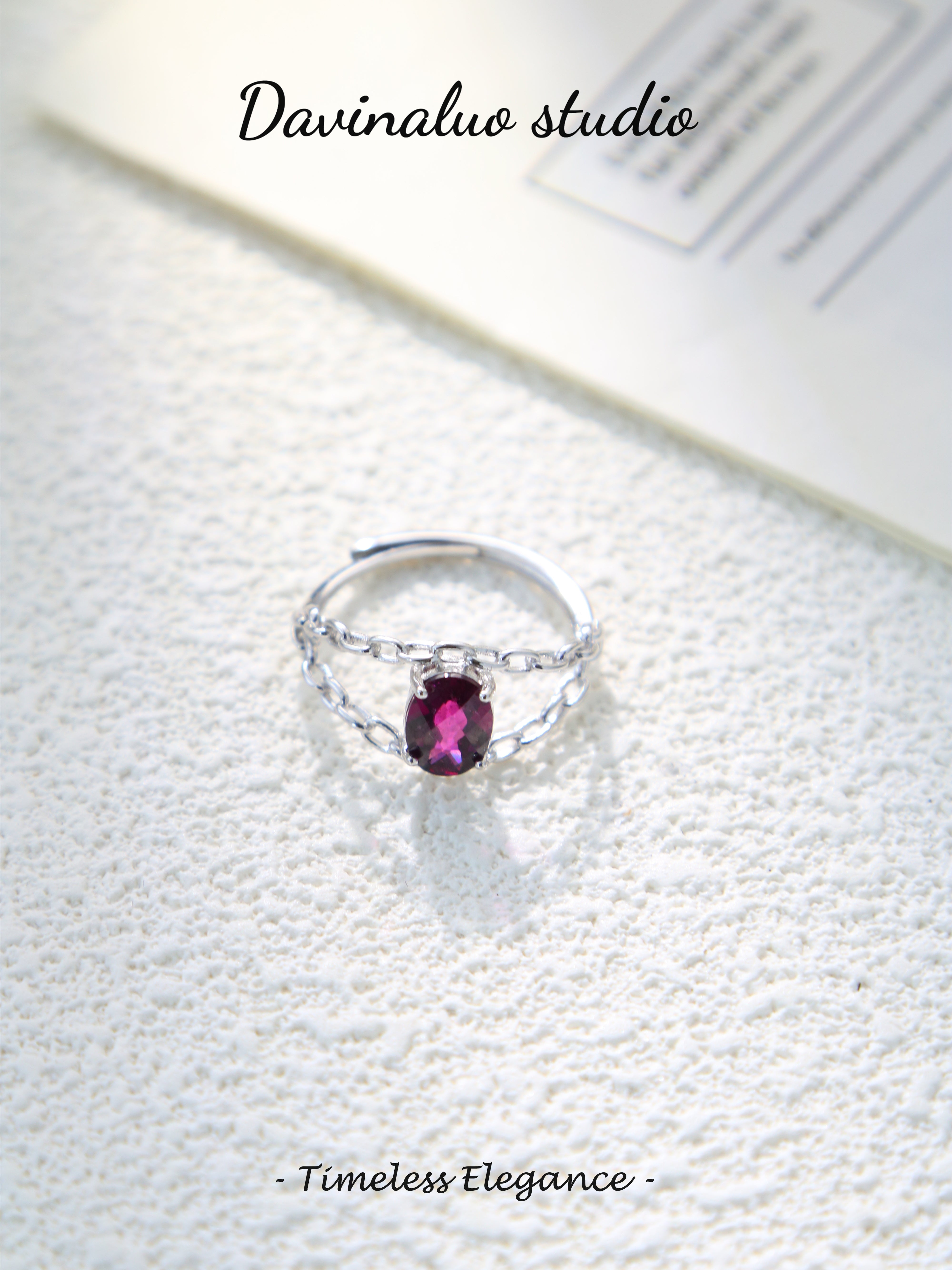 S925 Silver Simple Oval Cut Garnet Ring