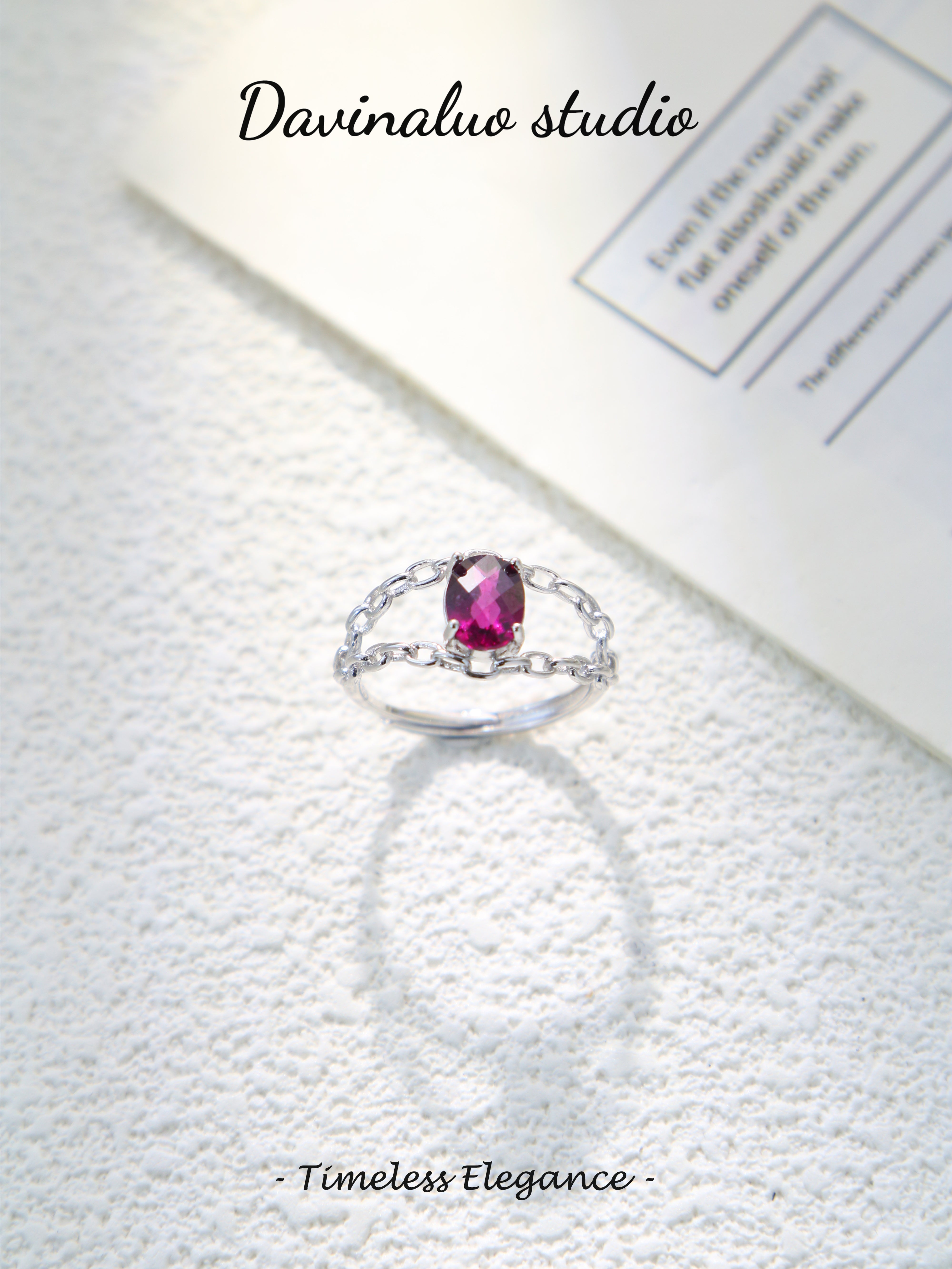 S925 Silver Simple Oval Cut Garnet Ring