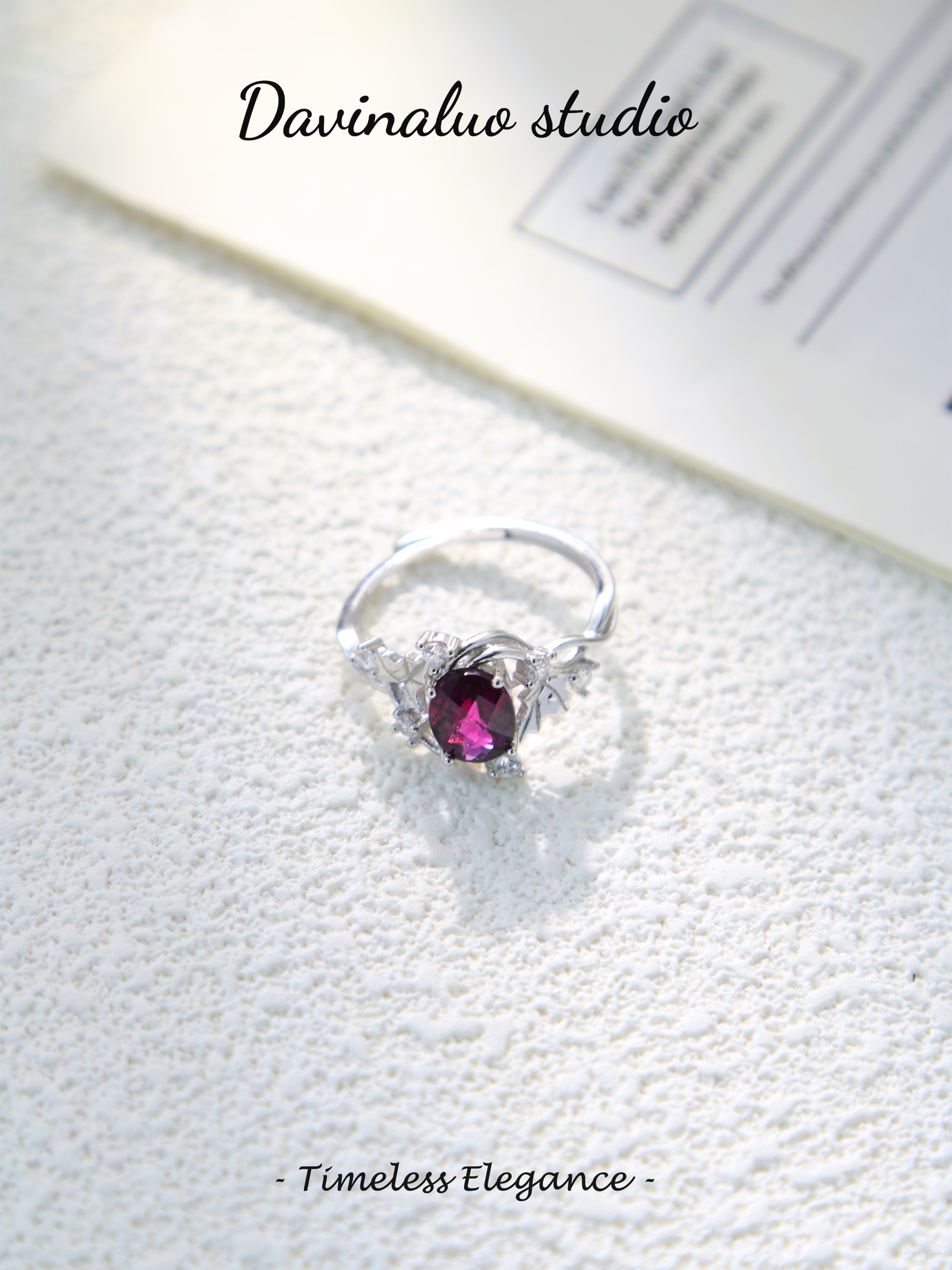 S925 Silver Simple Oval Cut Garnet Ring