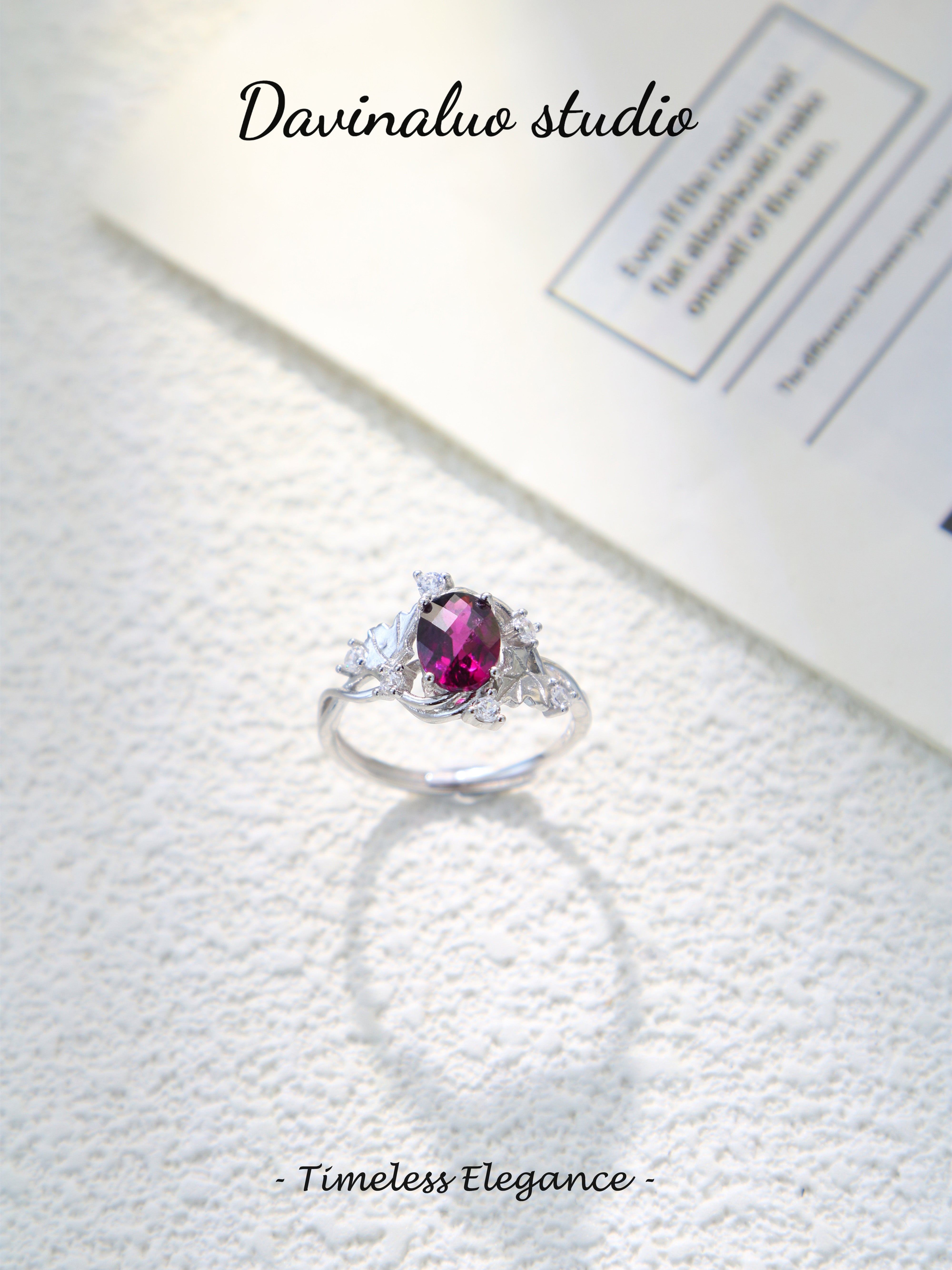 S925 Silver Simple Oval Cut Garnet Ring