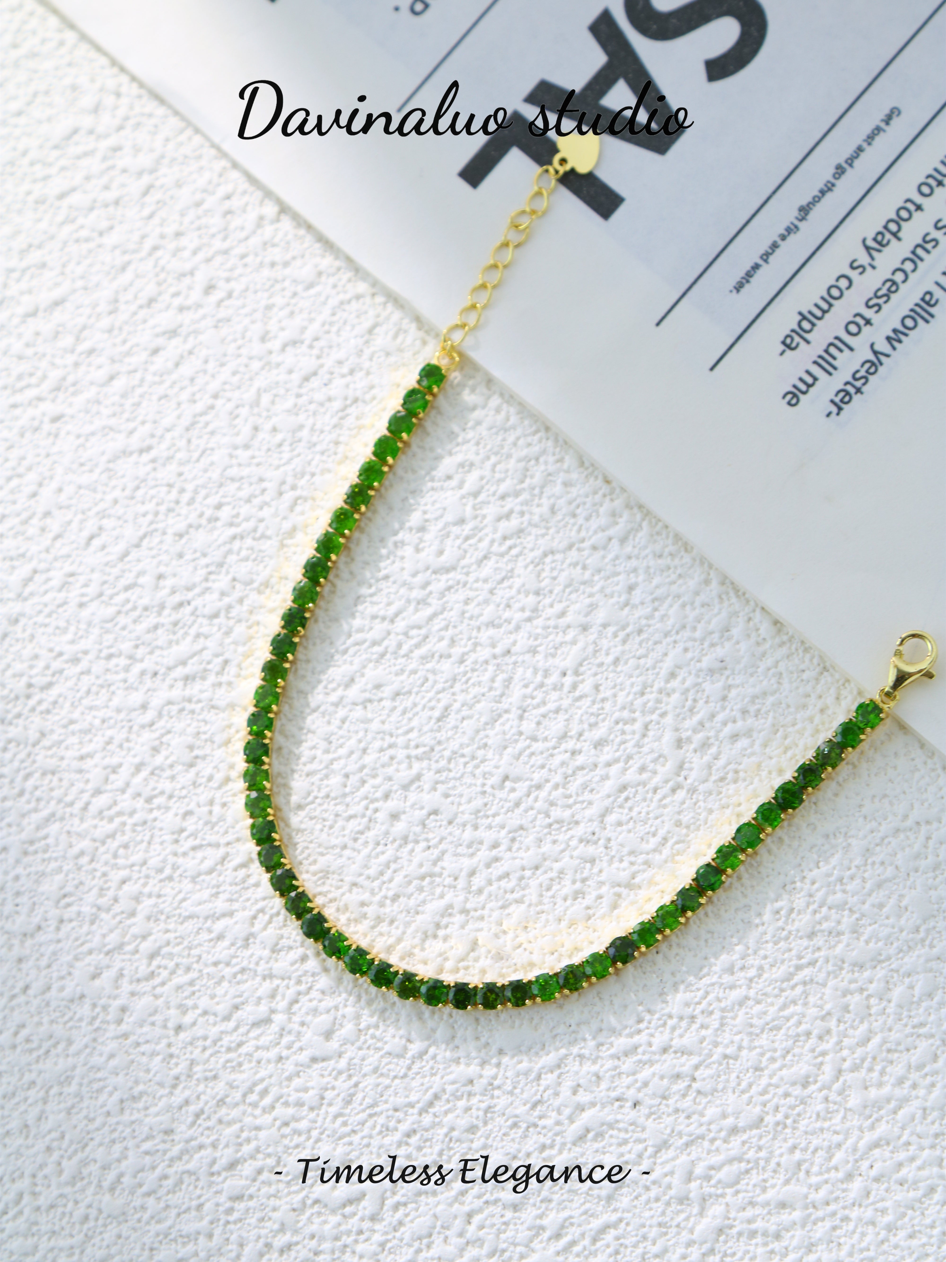 S925 Gold Simple Round Cut Diopside Bracelet