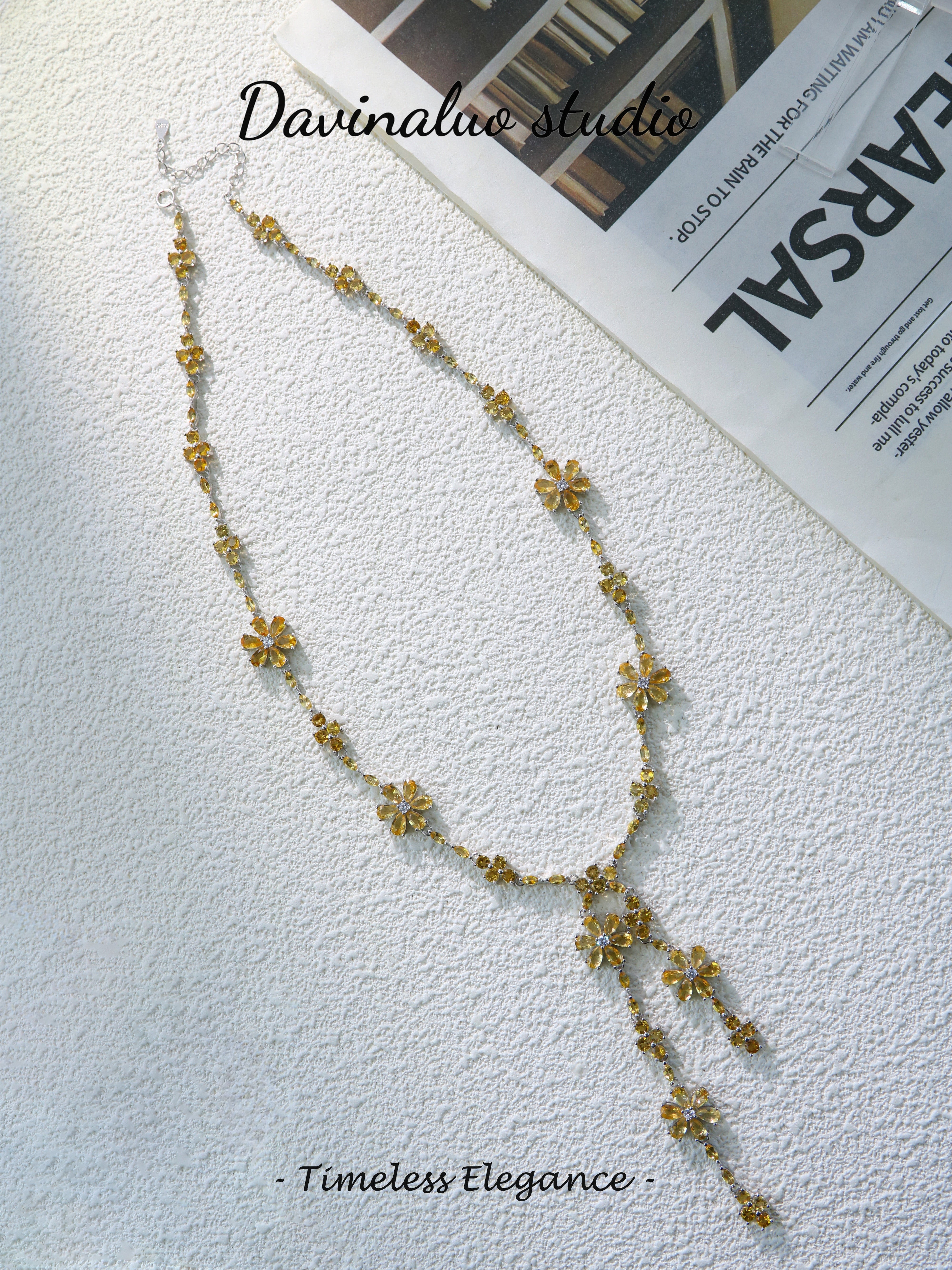 S925 Silver Luxury Pear Cut Citrine Necklace