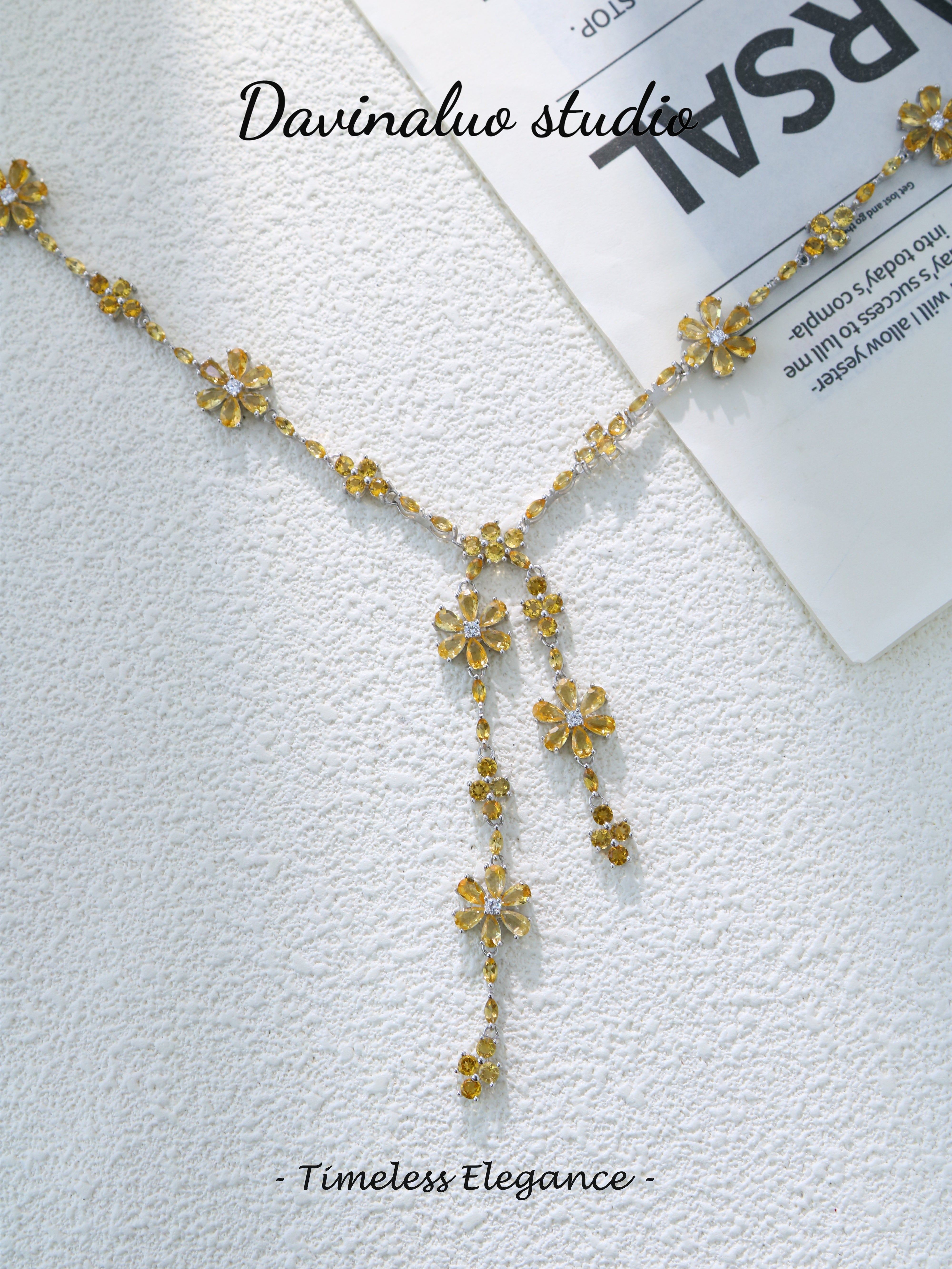 S925 Silver Luxury Pear Cut Citrine Necklace