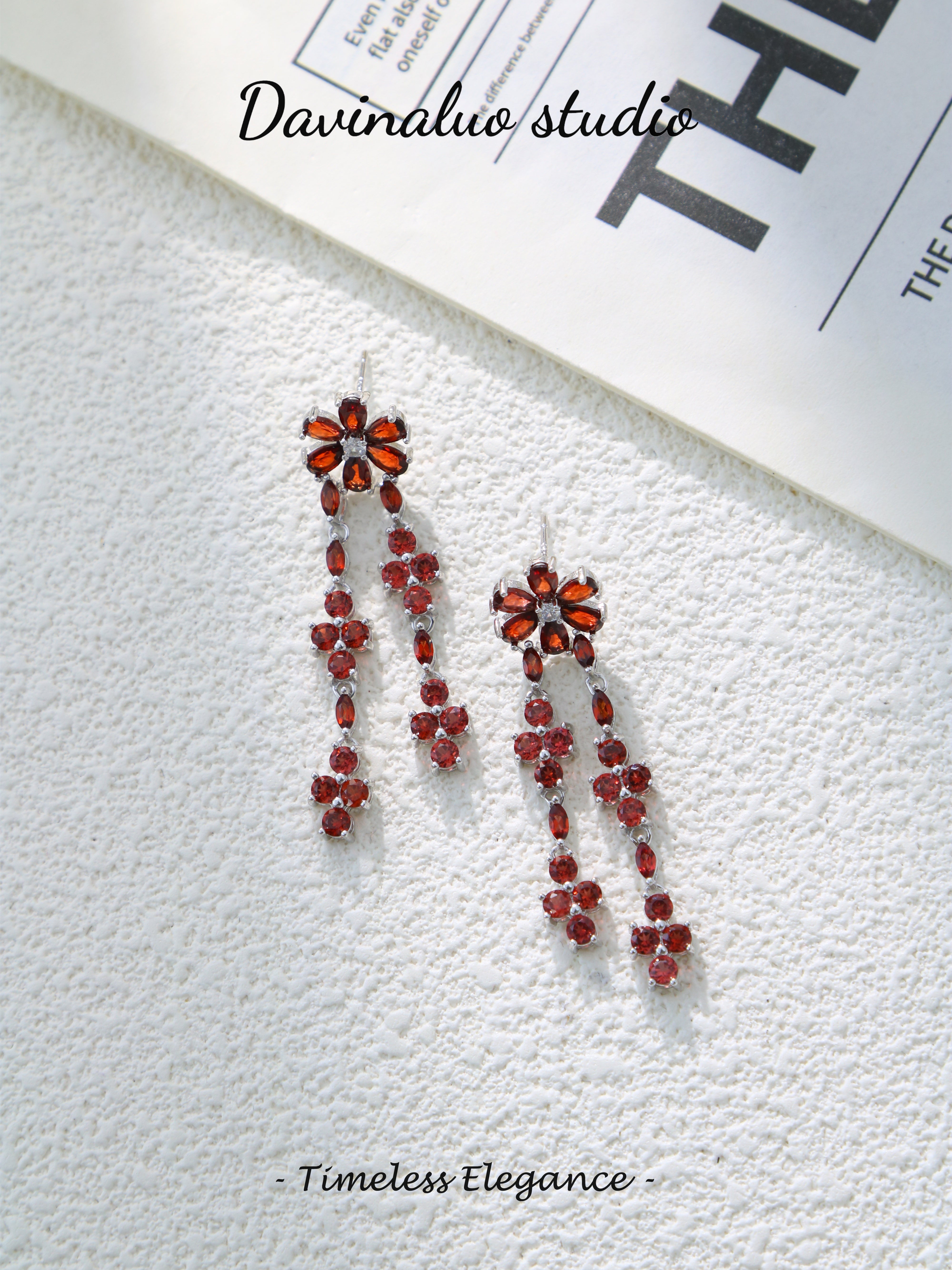 S925 Silver Fancy Pear Cut Garnet Earrings