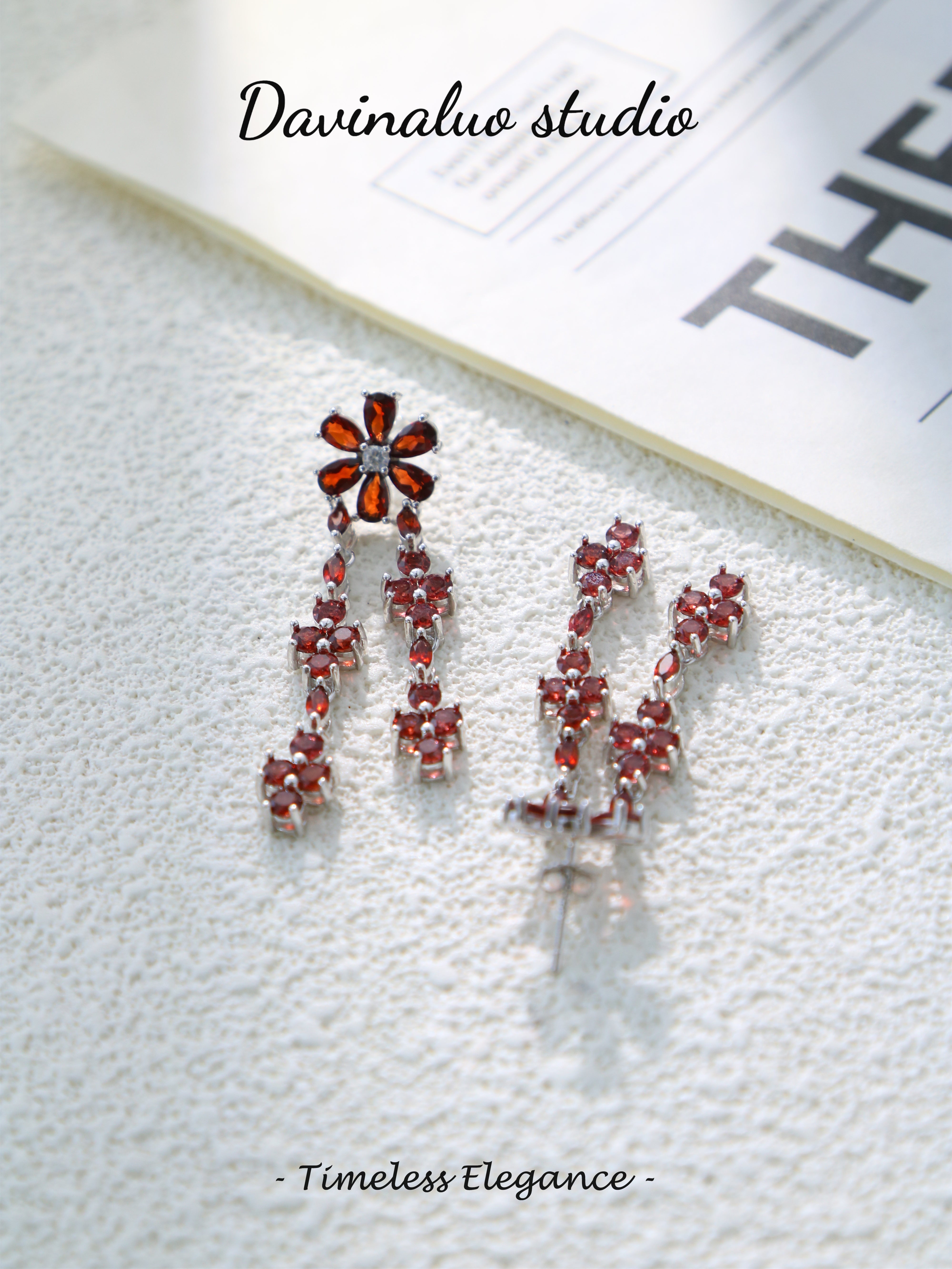 S925 Silver Fancy Pear Cut Garnet Earrings