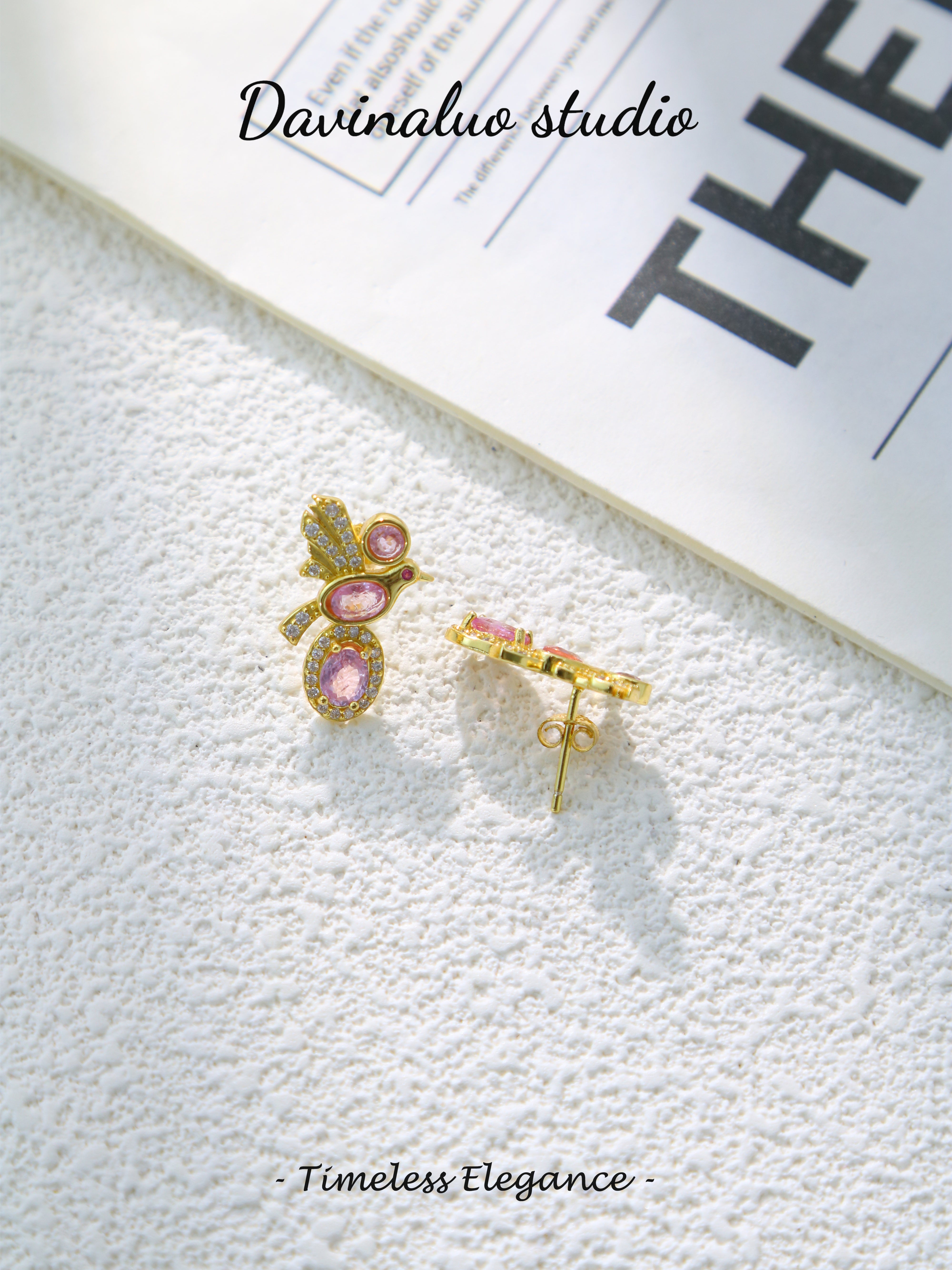 S925 Gold Fancy Oval Cut Pink Sapphire Earrings