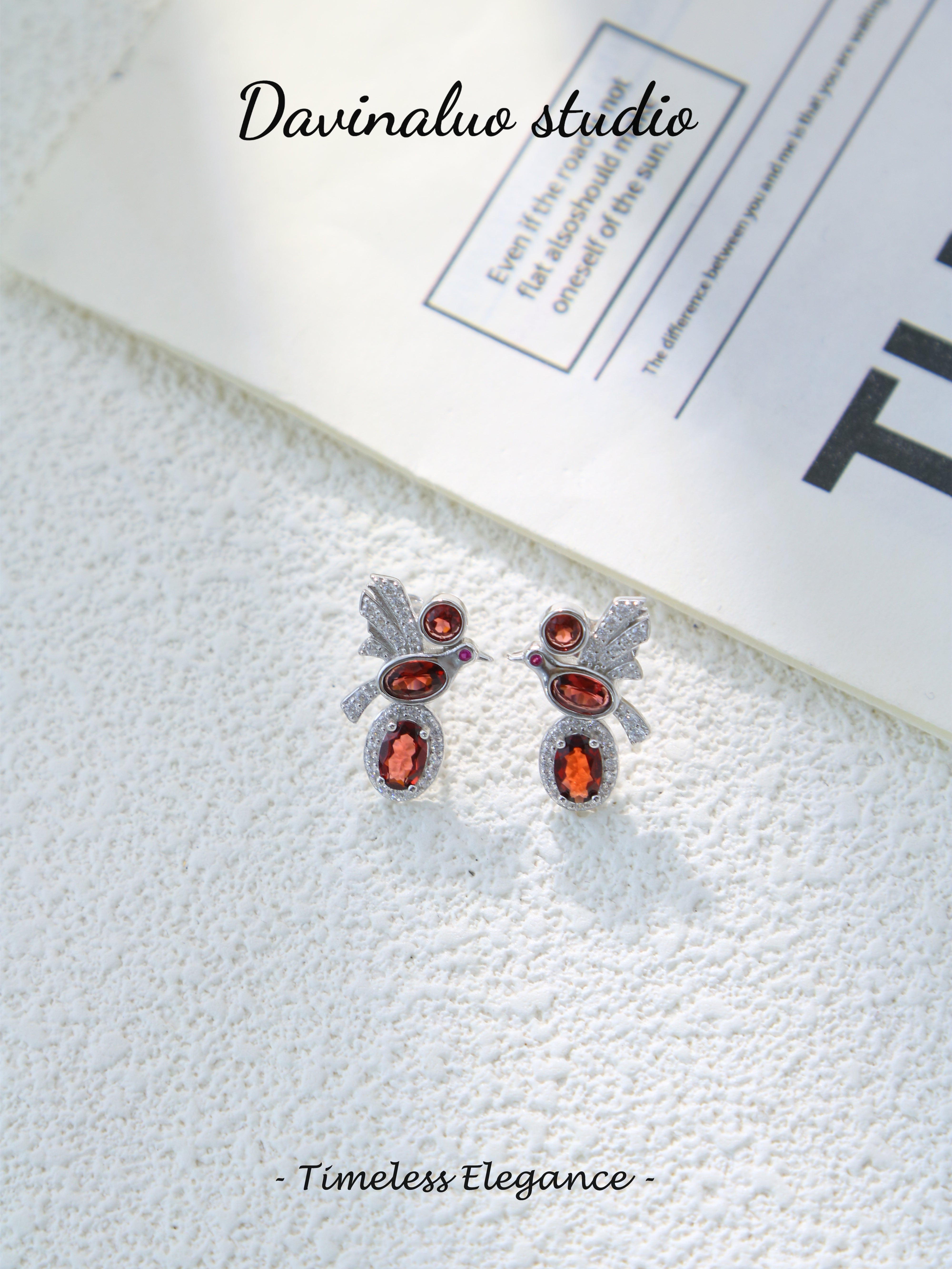 S925 Silver Fancy Oval Cut Garnet Earrings
