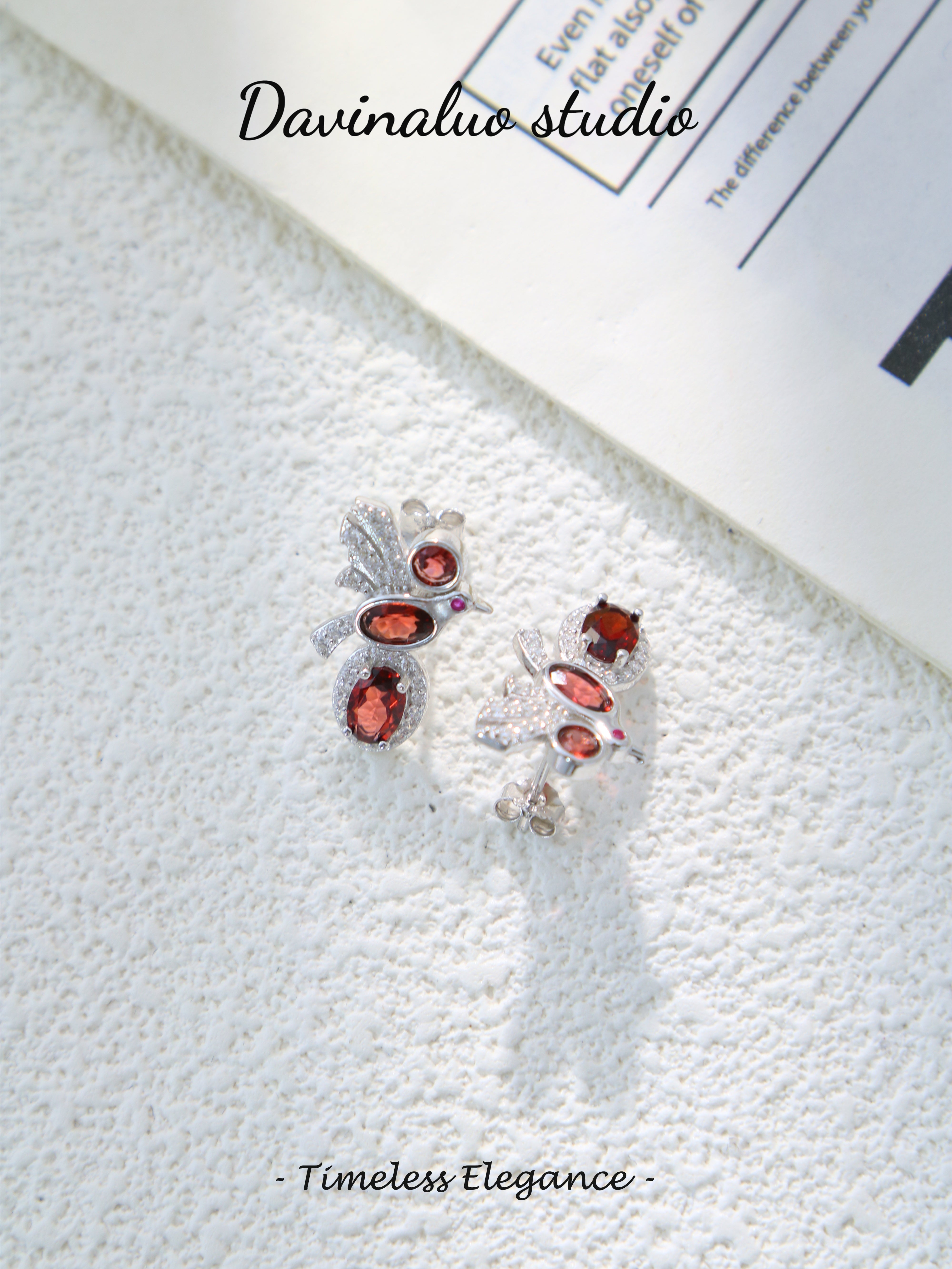 S925 Silver Fancy Oval Cut Garnet Earrings