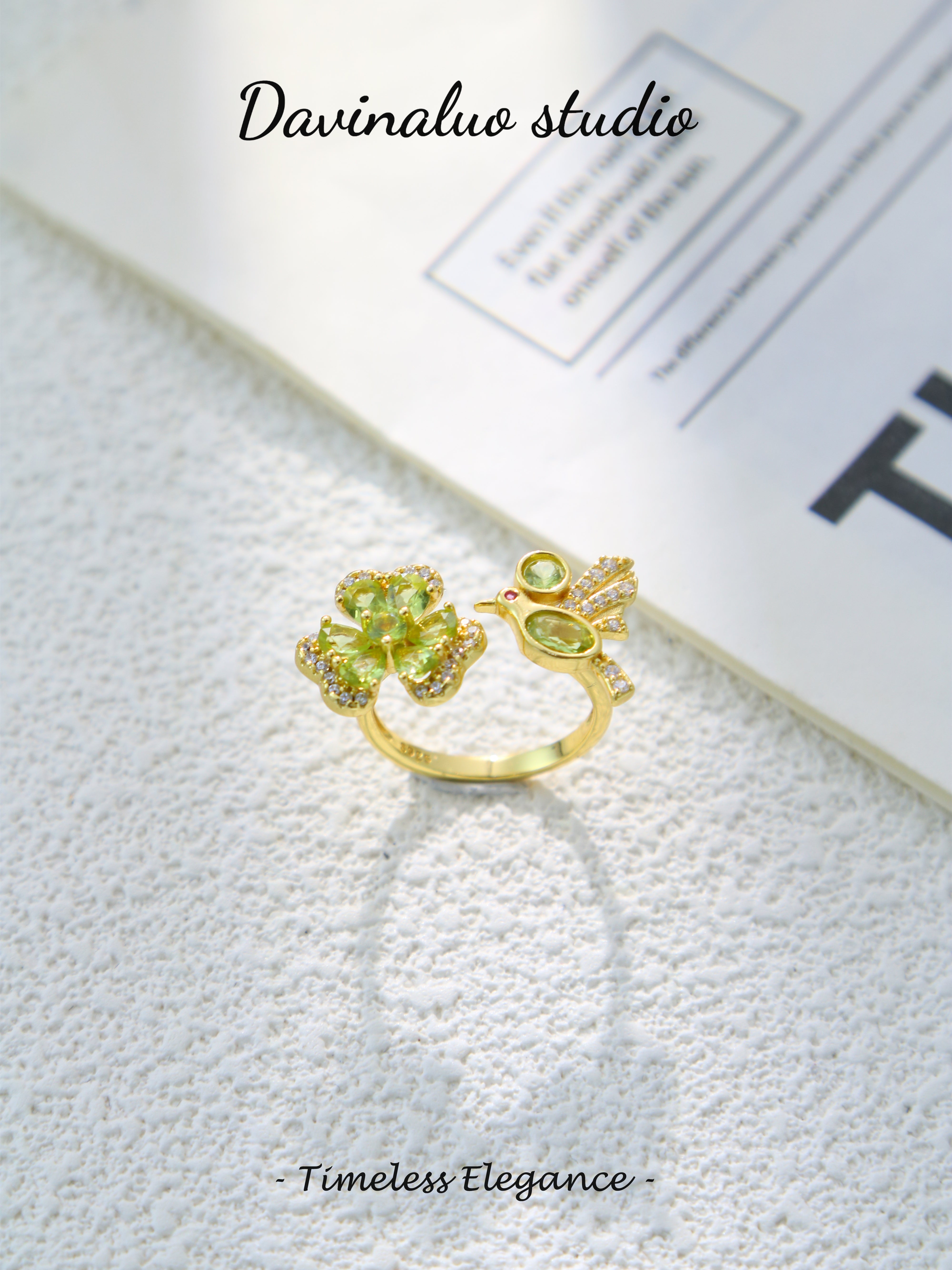 S925 Gold Unique Pear Cut Peridot Ring