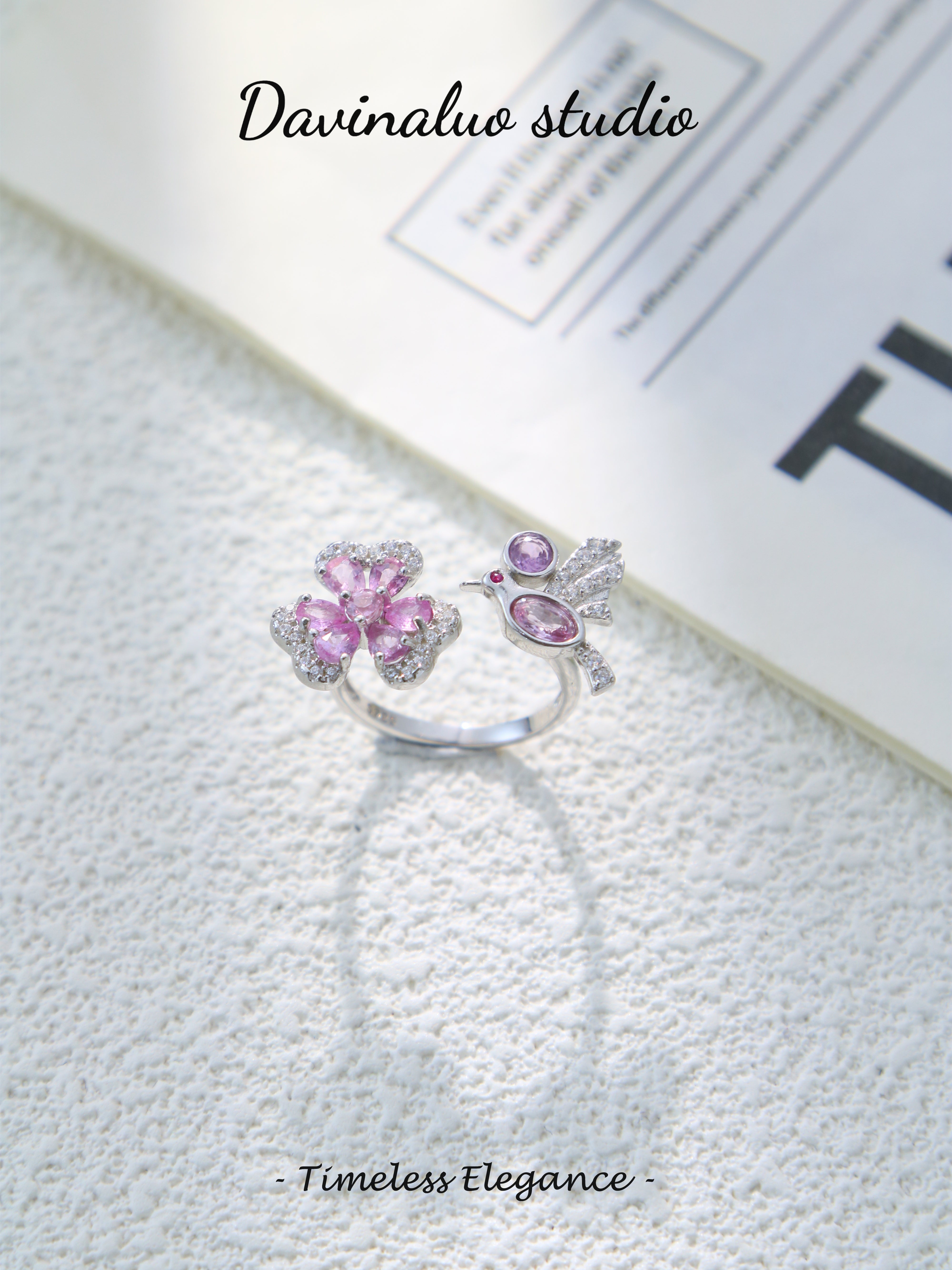 S925 Silver Unique Pear Cut Pink Sapphire Ring