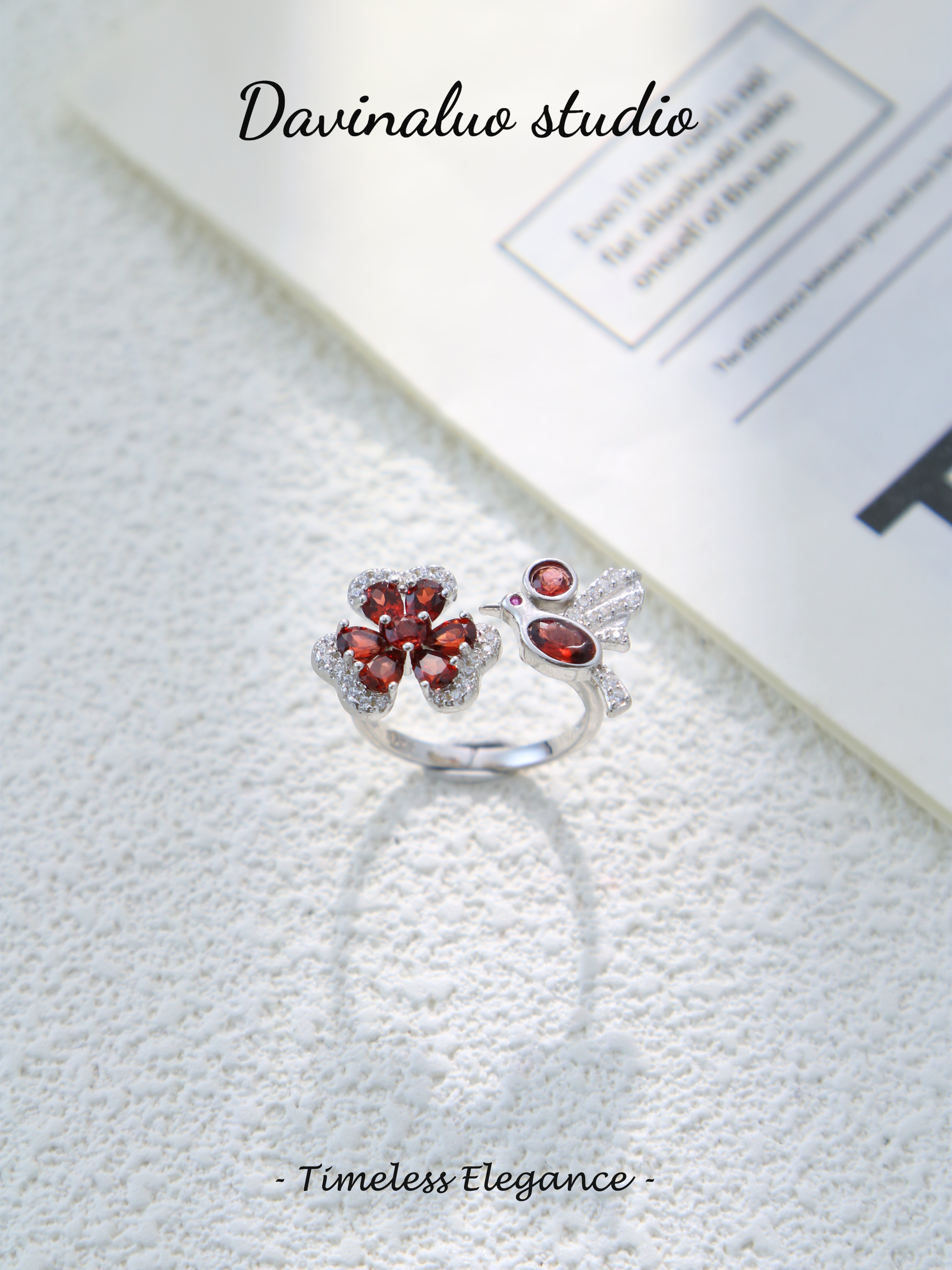 S925 Silver Unique Pear Cut Garnet Ring