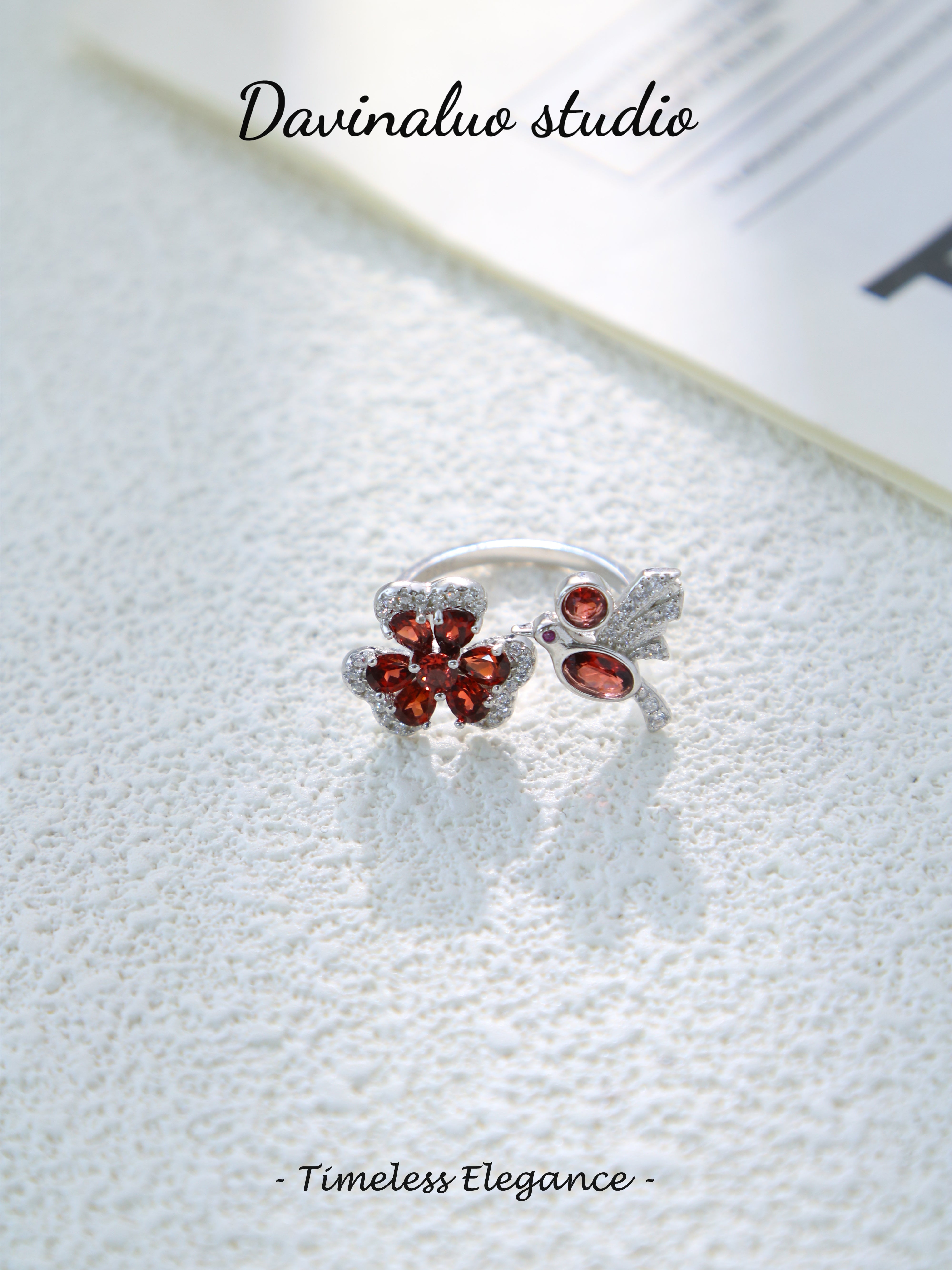 S925 Silver Unique Pear Cut Garnet Ring