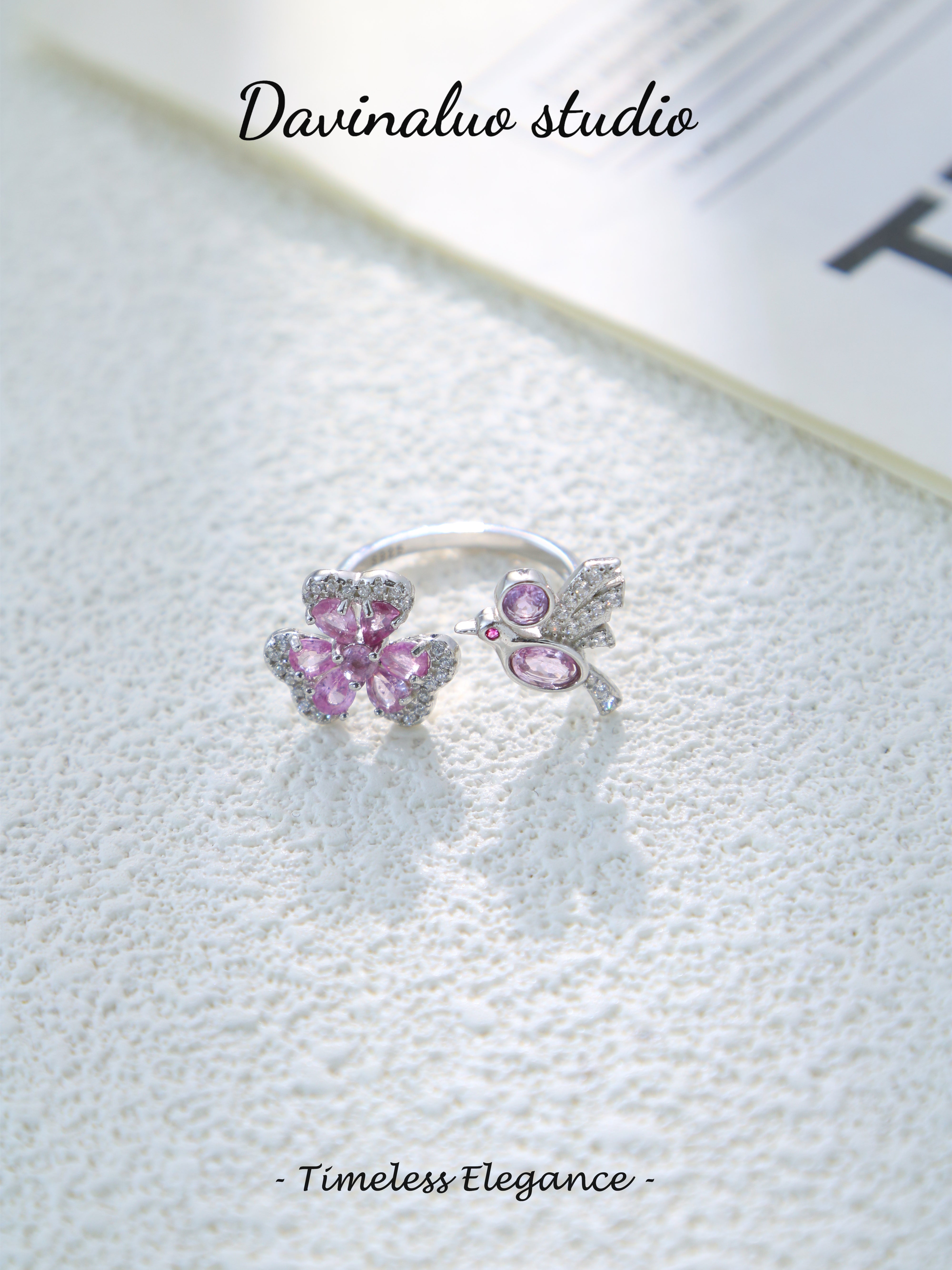 S925 Silver Unique Pear Cut Pink Sapphire Ring